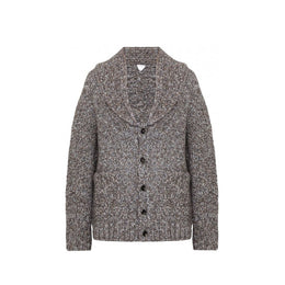 Bottega Veneta Grauer Strickcardigan aus Alpaka und Leder