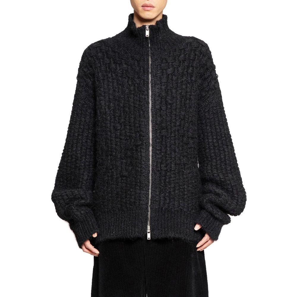 Jil Sander Schwarzer Cardigan aus Alpakaleder