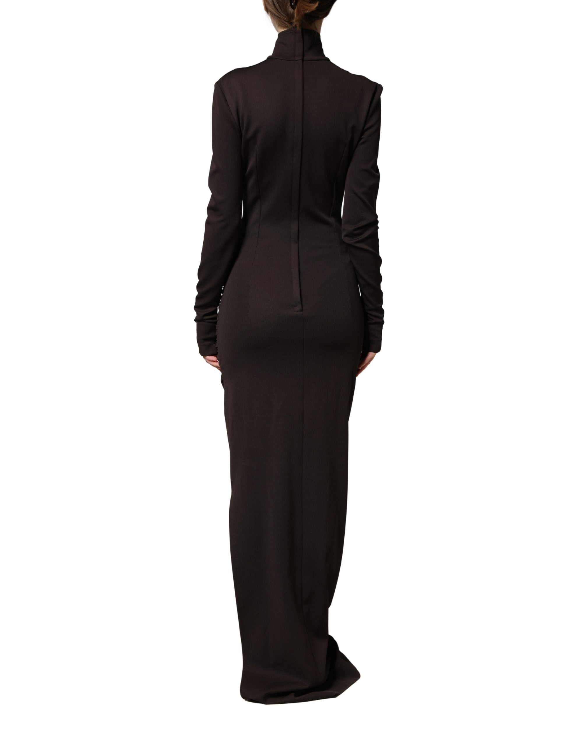 Dolce & Gabbana Braunes Rollkragen-Jersey-Maxikleid