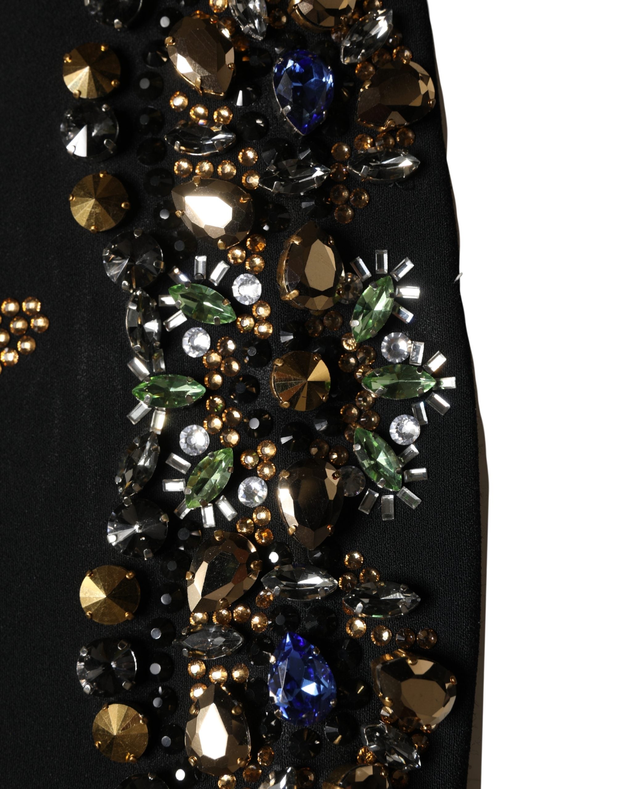 Dolce & Gabbana Schwarzes ärmelloses Kleid mit Blumenstickerei und Perlenbesatz