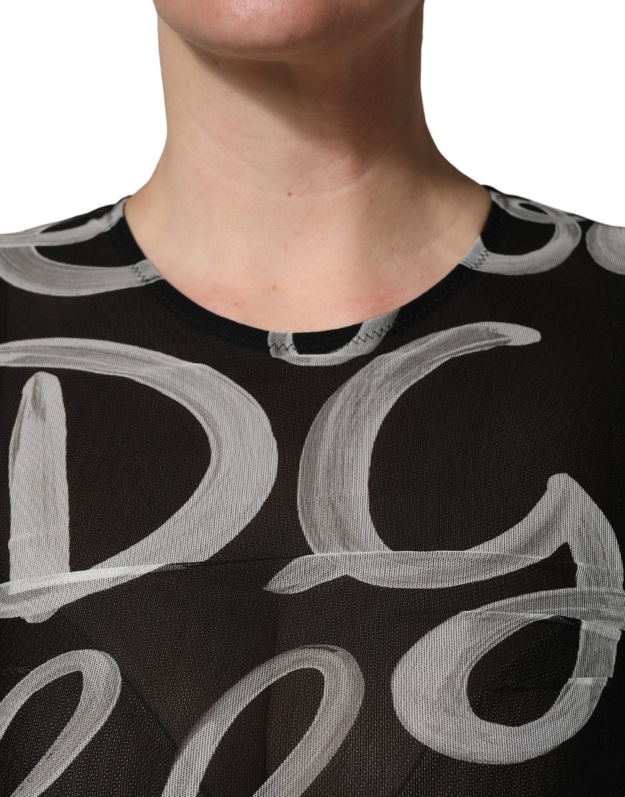 MSGM Schwarzes Langarm-Minikleid mit Print in Schwarz-Weiß