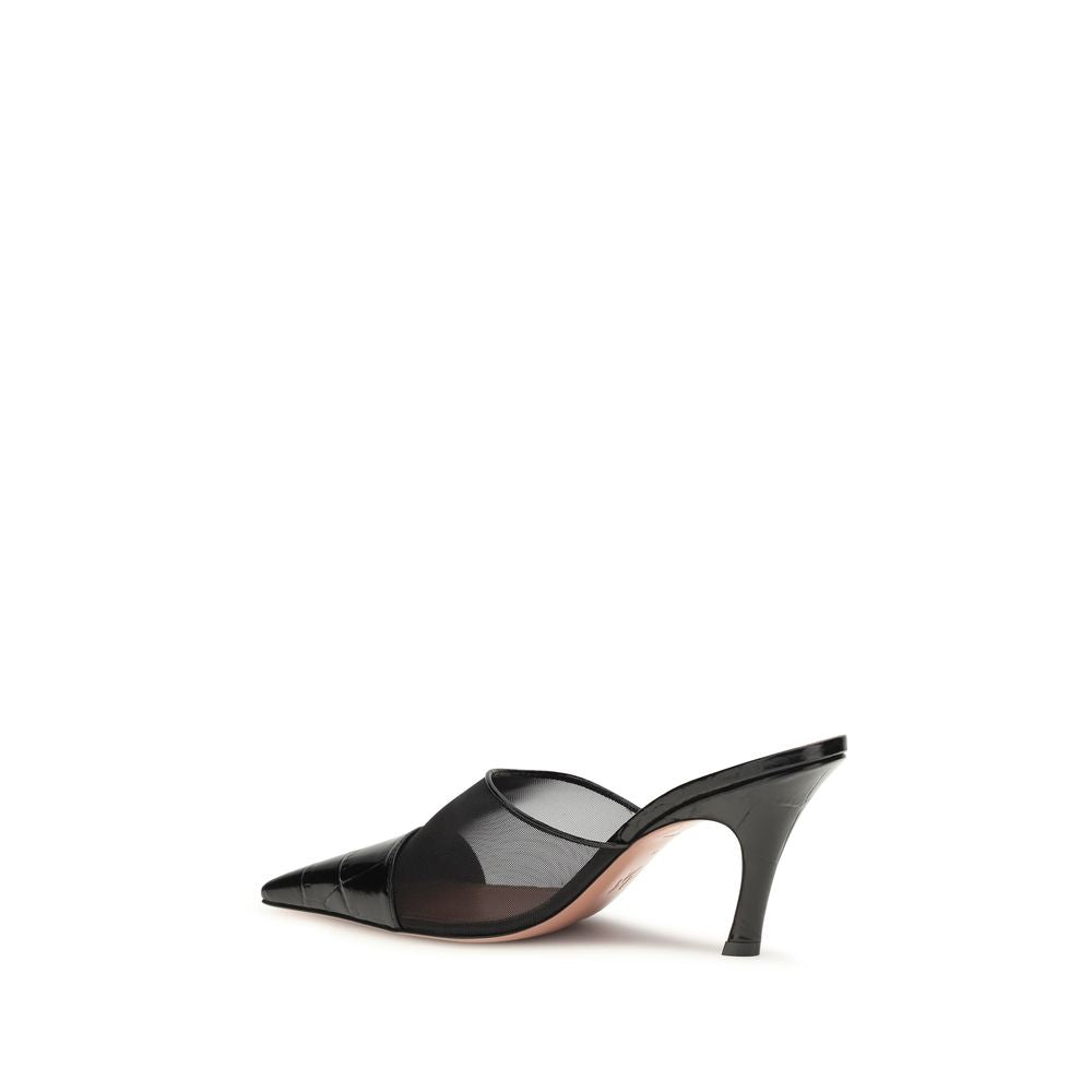 Amina Muaddi Schwarze Bos Taurus Kalbsleder-Mules