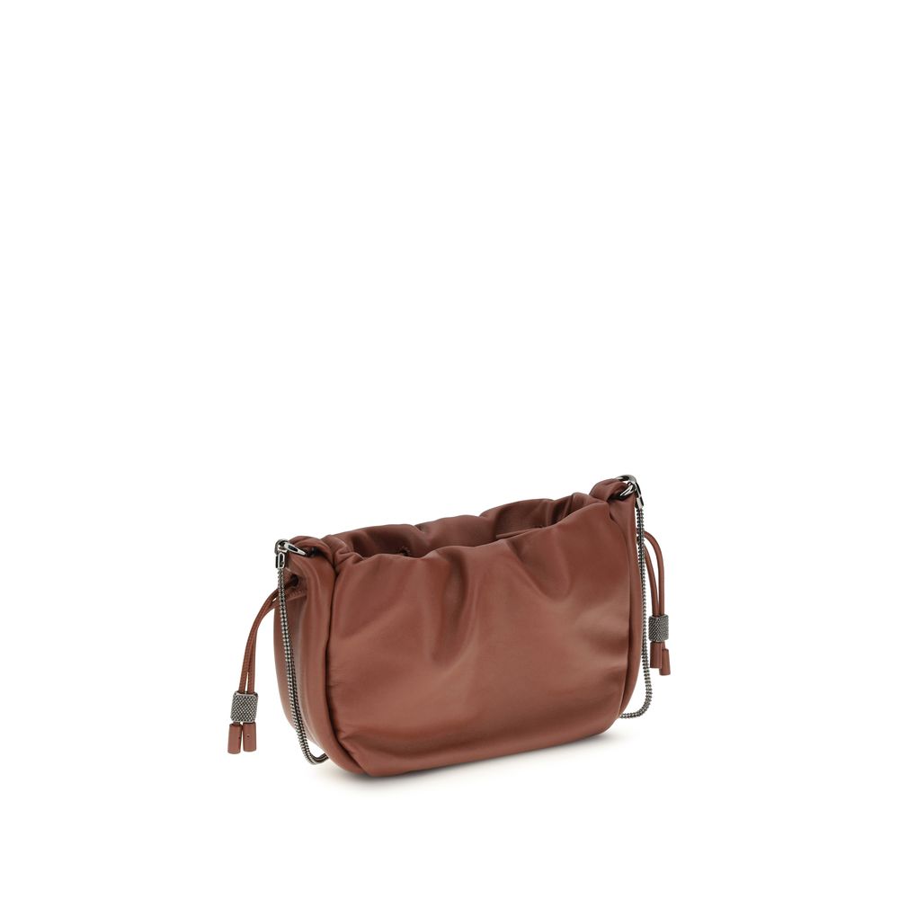Brunello Cucinelli Braune Kalbsleder Bos Taurus Schultertasche