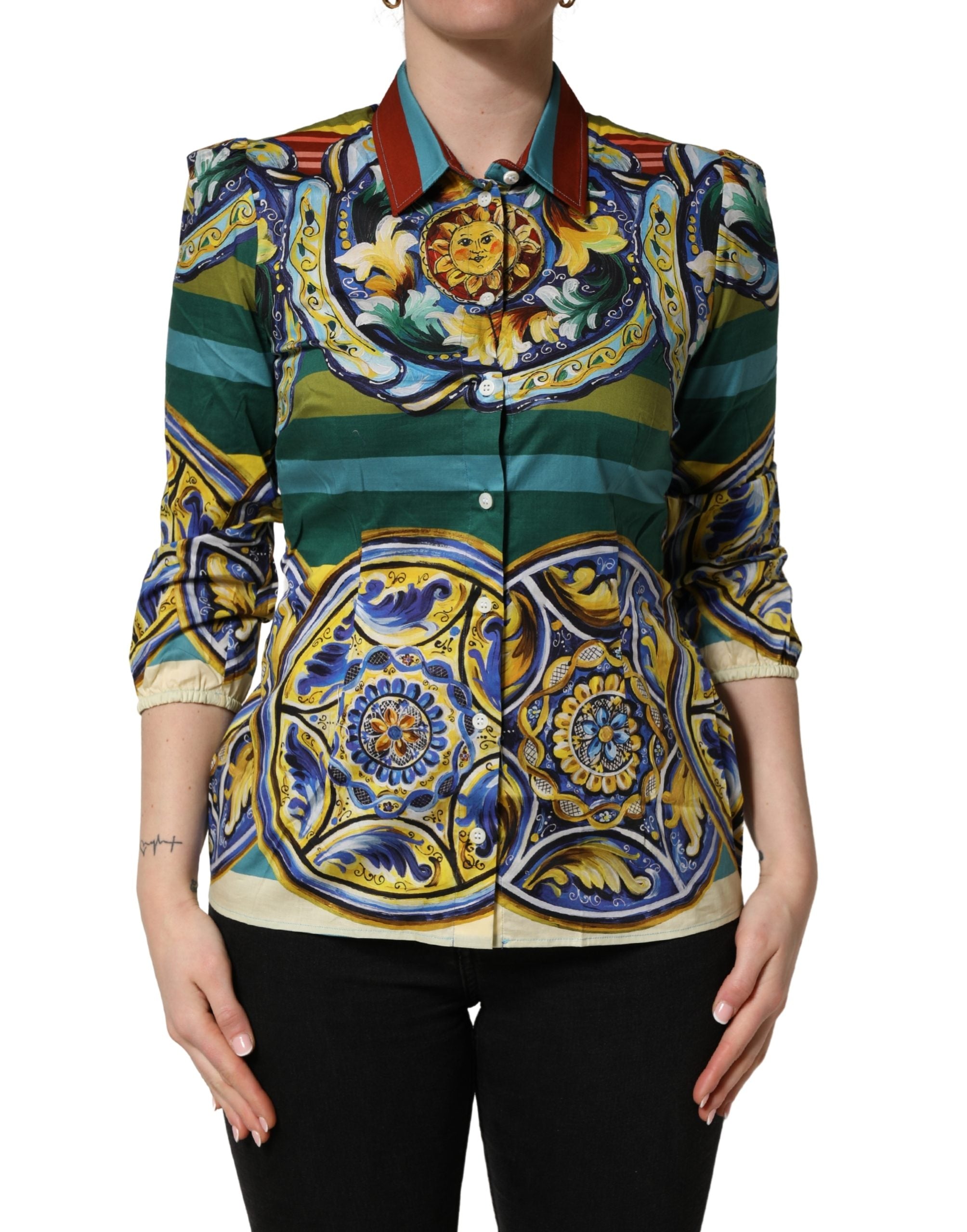 Dolce & Gabbana Bluse aus Baumwolle mit Multicolor Majolica-Print