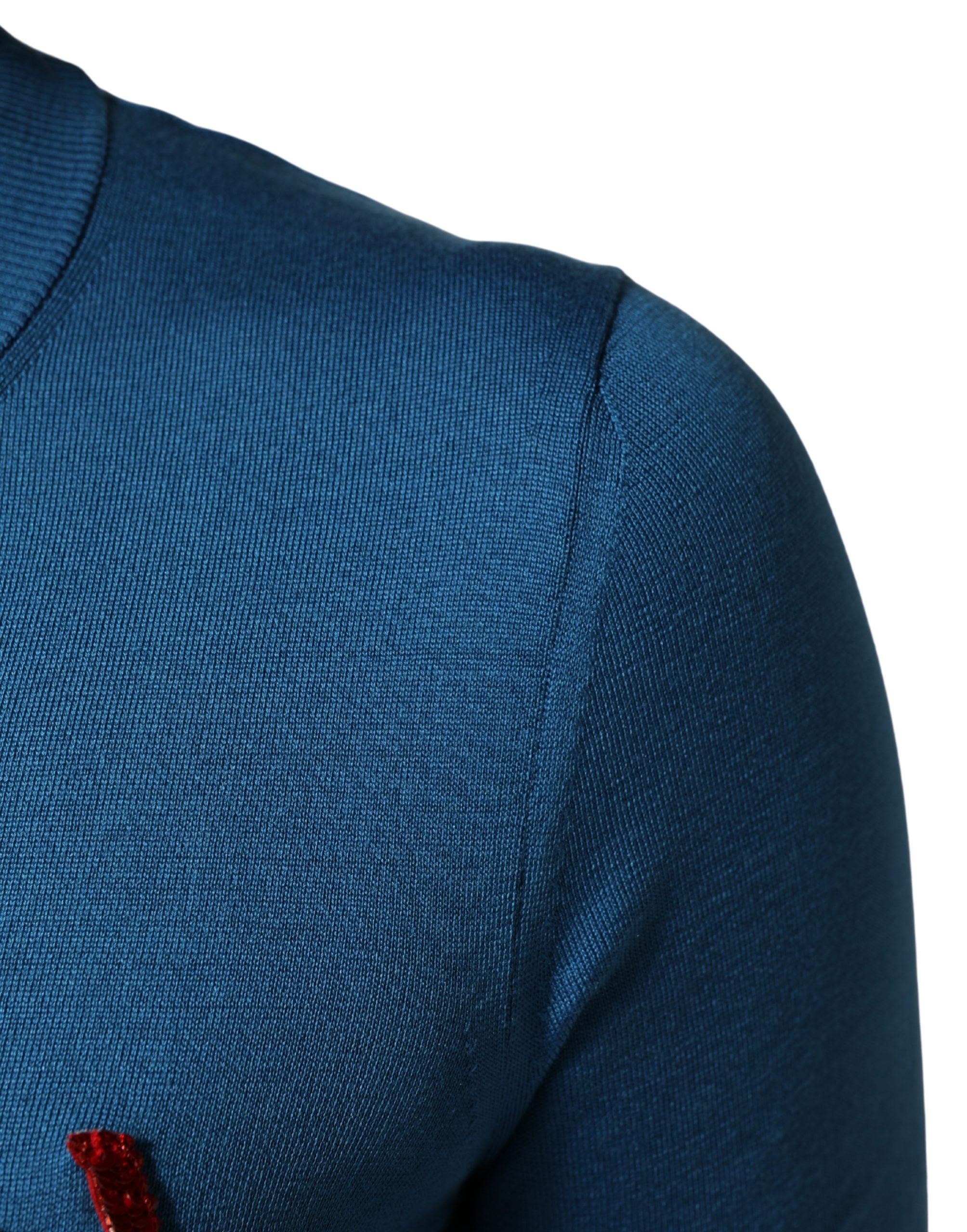 Dolce & Gabbana Blauer Pullover aus Seide mit Pailletten und Rundhalsausschnitt