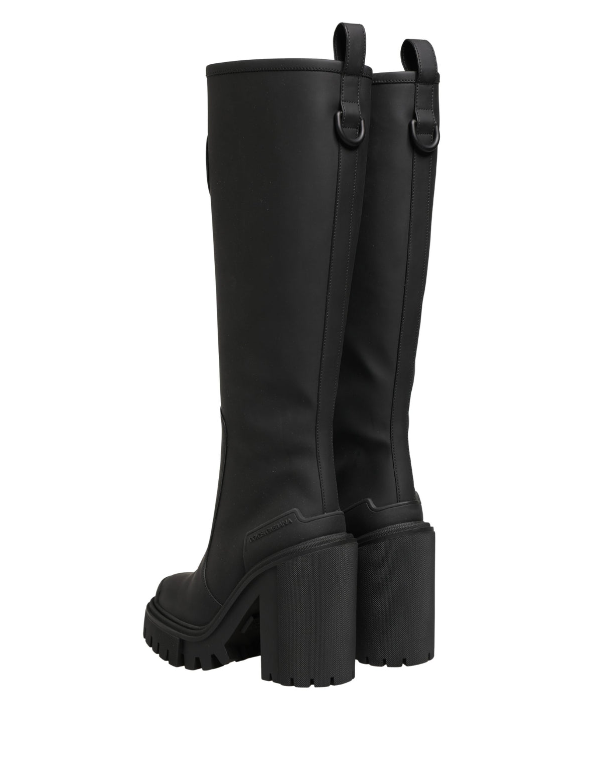 Dolce & Gabbana Schwarze Gummierte Leder High Boots Schuhe