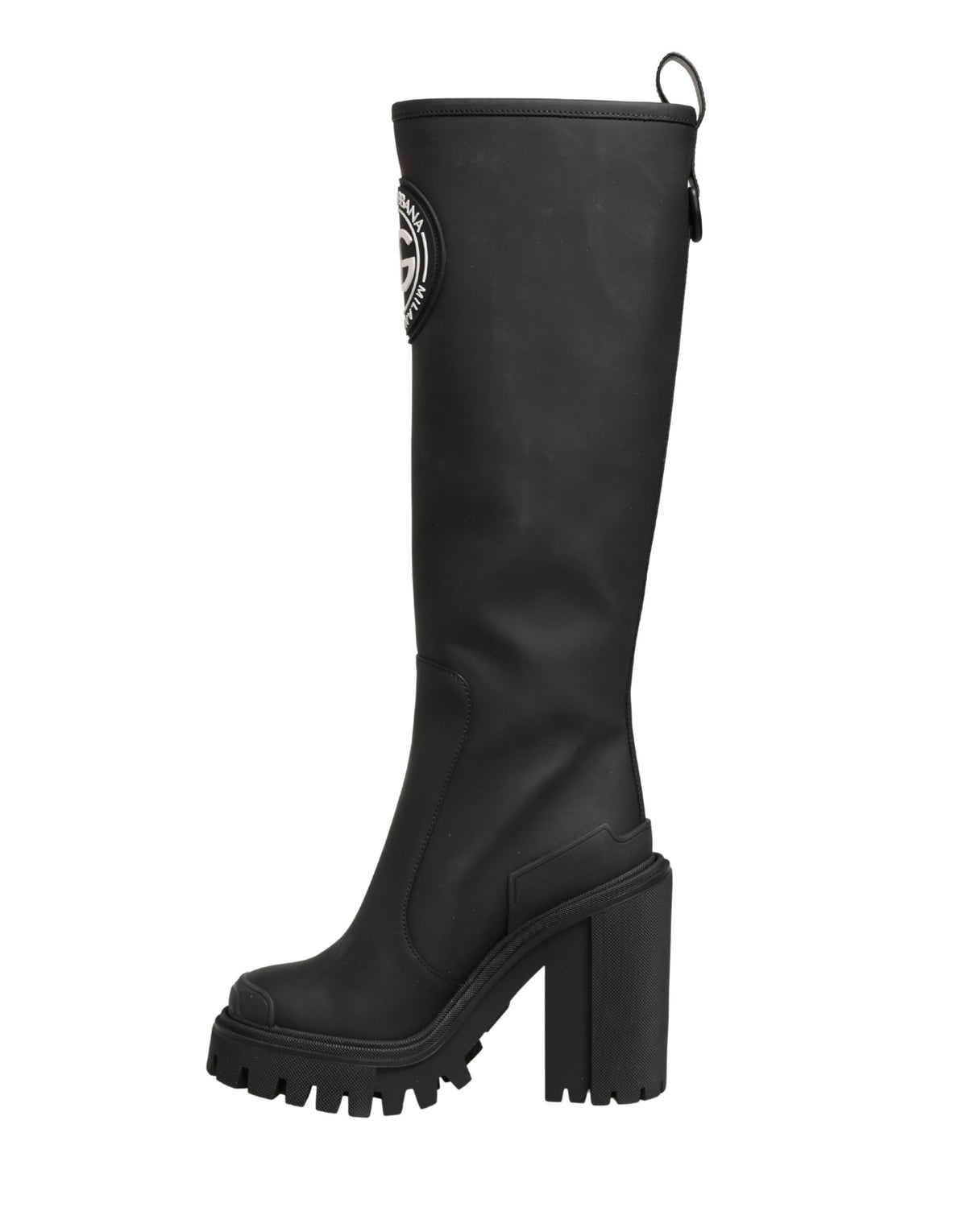 Dolce & Gabbana Schwarze Gummierte Leder High Boots Schuhe