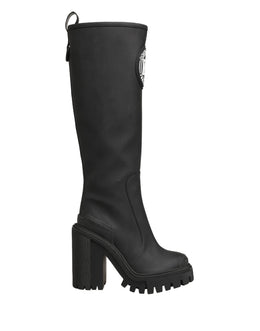 Dolce & Gabbana Schwarze Gummierte Leder High Boots Schuhe