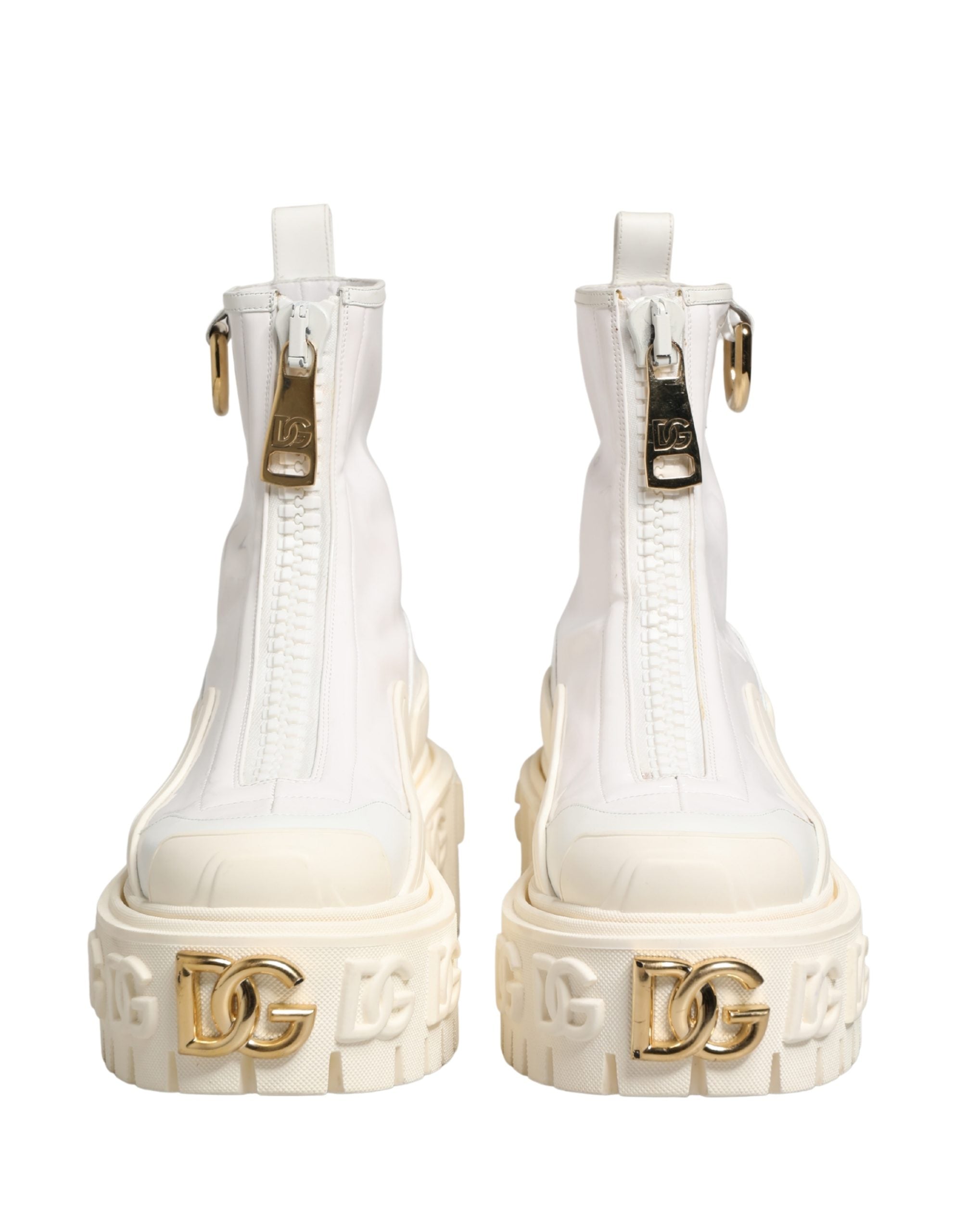 Dolce & Gabbana Weiße Leder-Stiefeletten mit Gummi-Logo