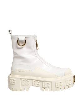 Dolce & Gabbana Weiße Leder-Stiefeletten mit Gummi-Logo