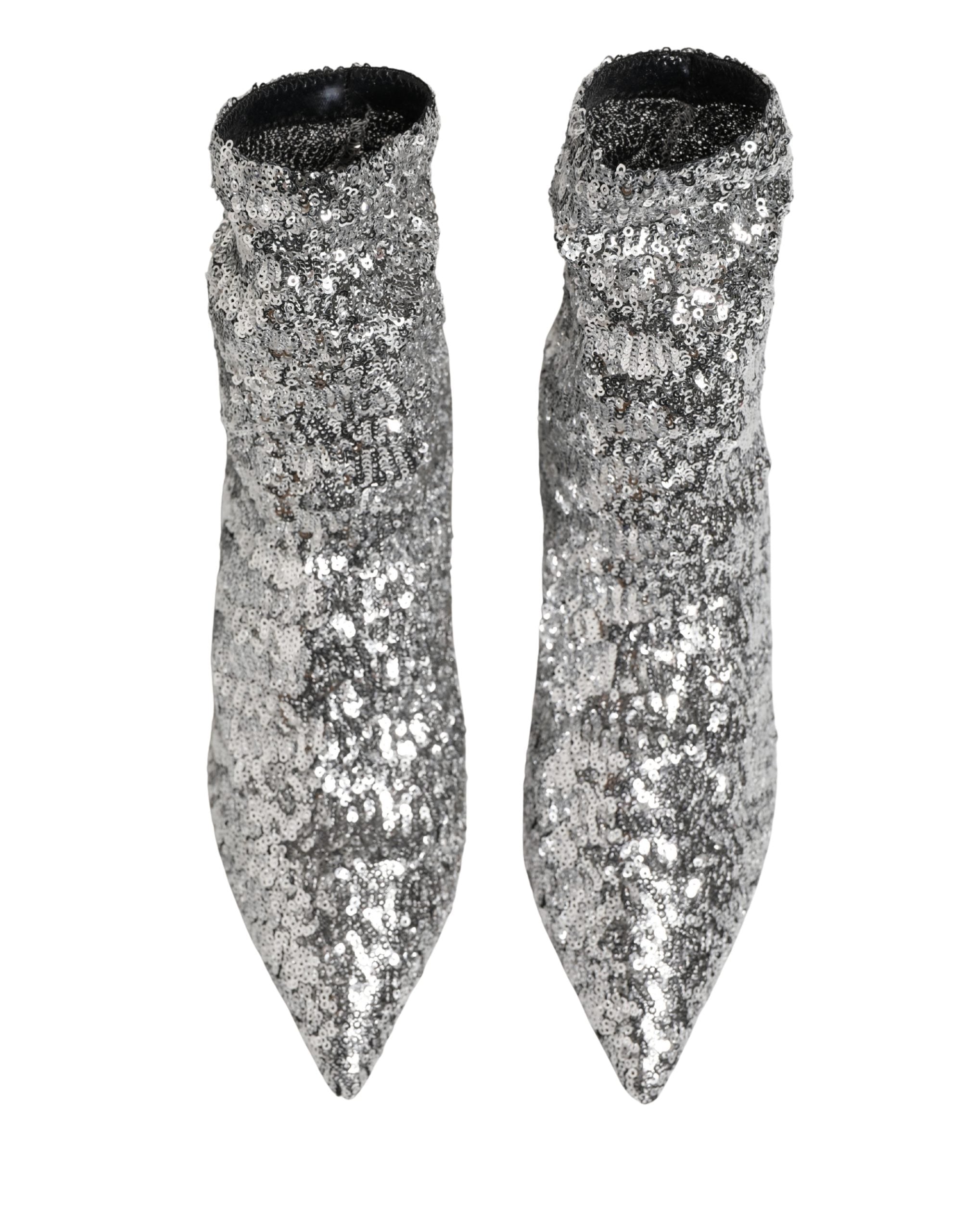 Dolce & Gabbana Kurze Stiefel mit silbernen Pailletten und Stretch-Anteil