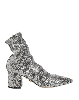 Dolce & Gabbana Kurze Stiefel mit silbernen Pailletten und Stretch-Anteil