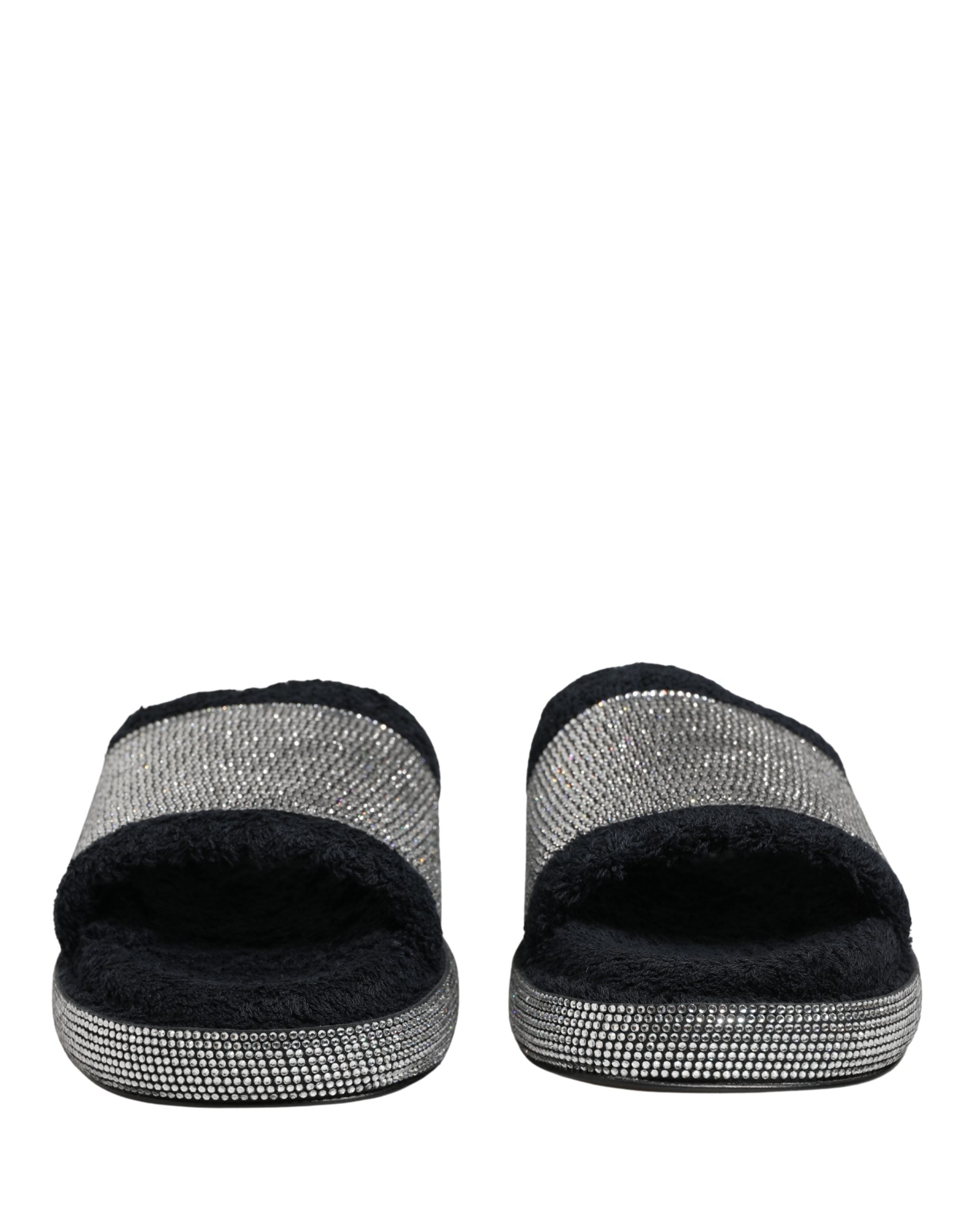 Dolce & Gabbana Schwarze Plateau-Slipper mit Kristallbesatz