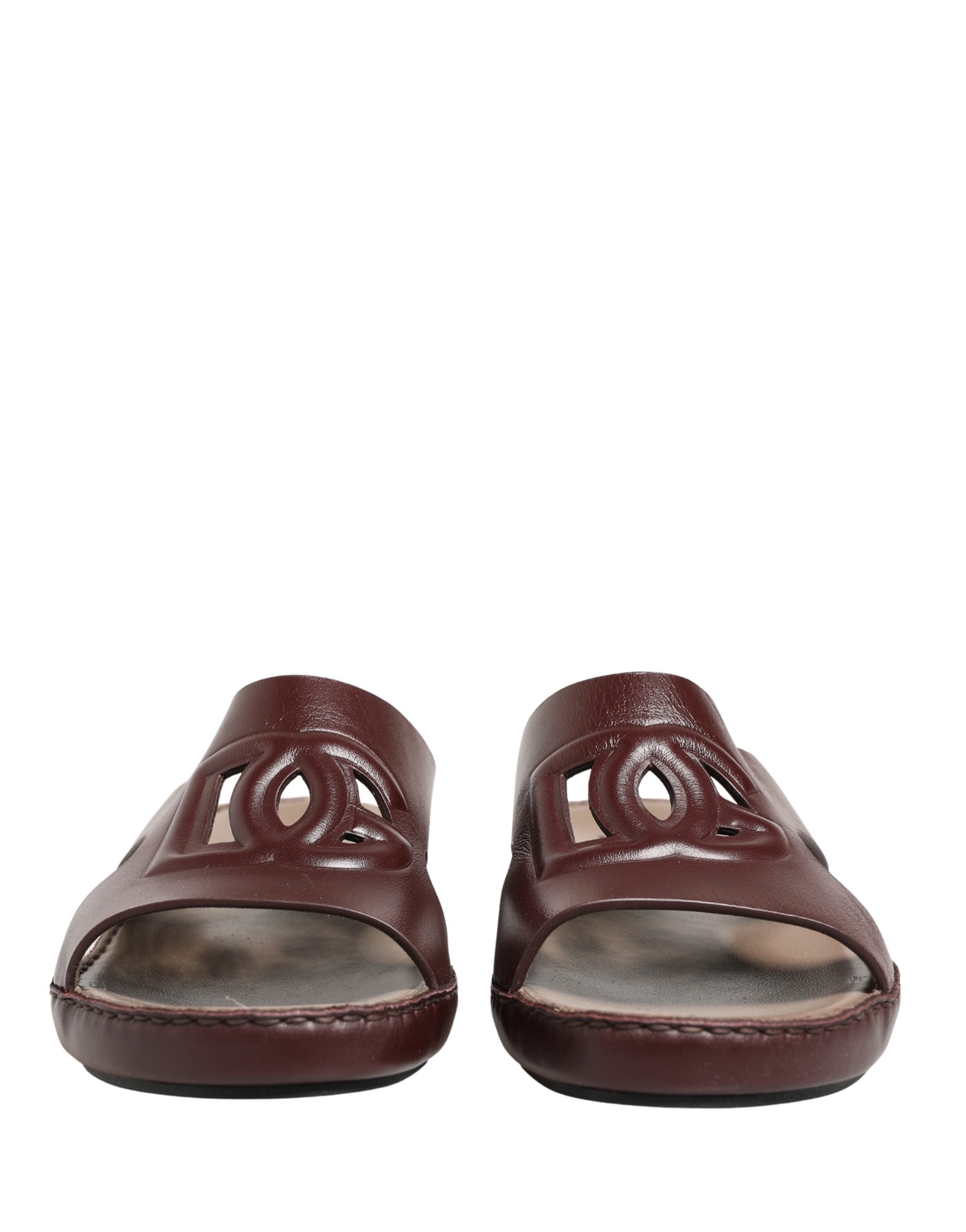 Dolce & Gabbana Maroon Leder Cutout DG Logo Sandalen Schuhe