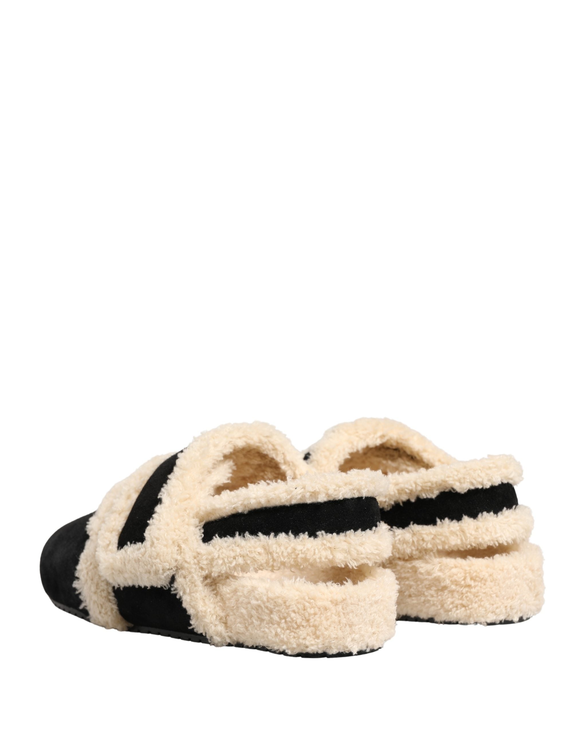 Dolce & Gabbana Beige Schwarze Faux Fur Pantoletten Herren Sandalen Schuhe