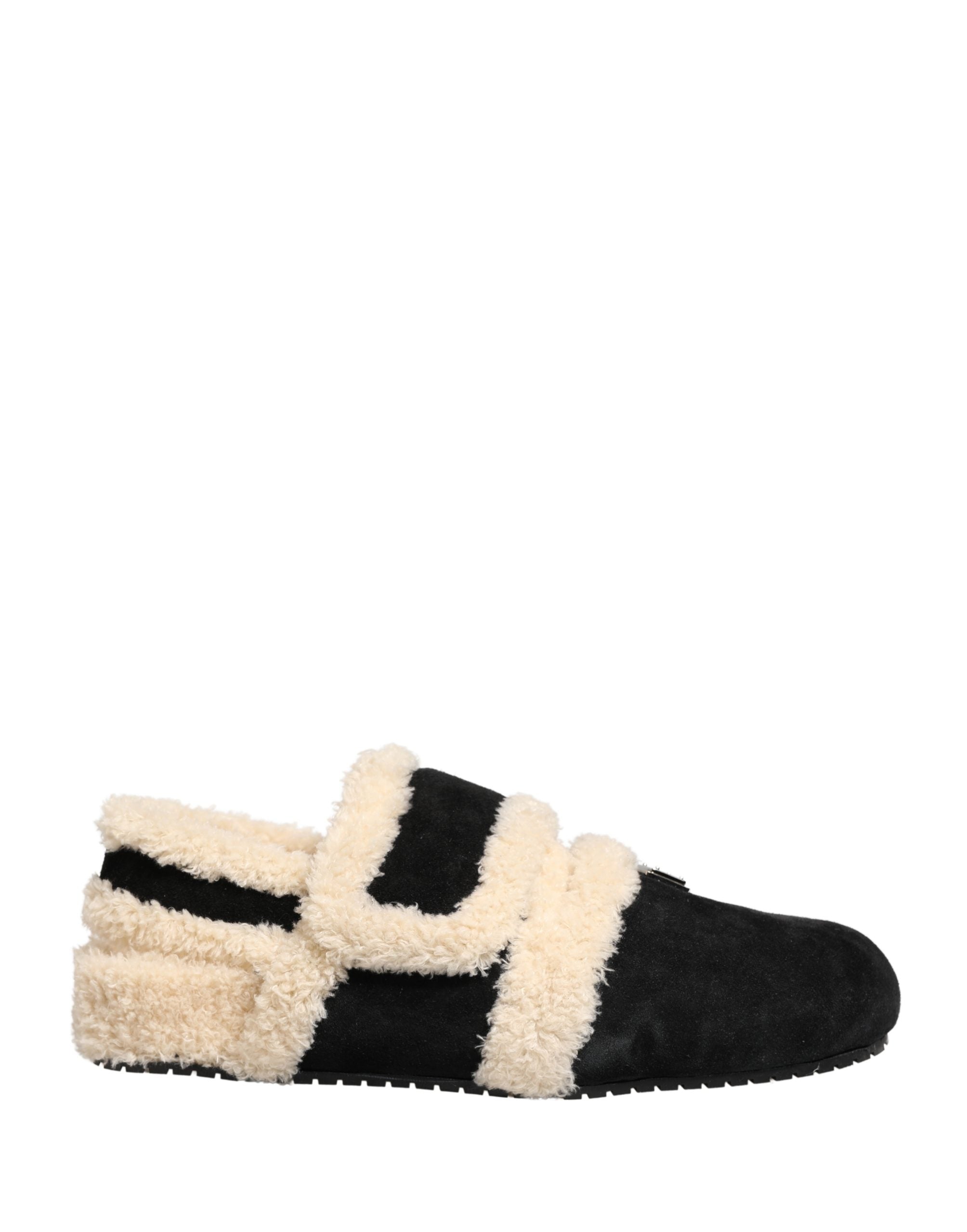 Dolce & Gabbana Beige Schwarze Faux Fur Pantoletten Herren Sandalen Schuhe