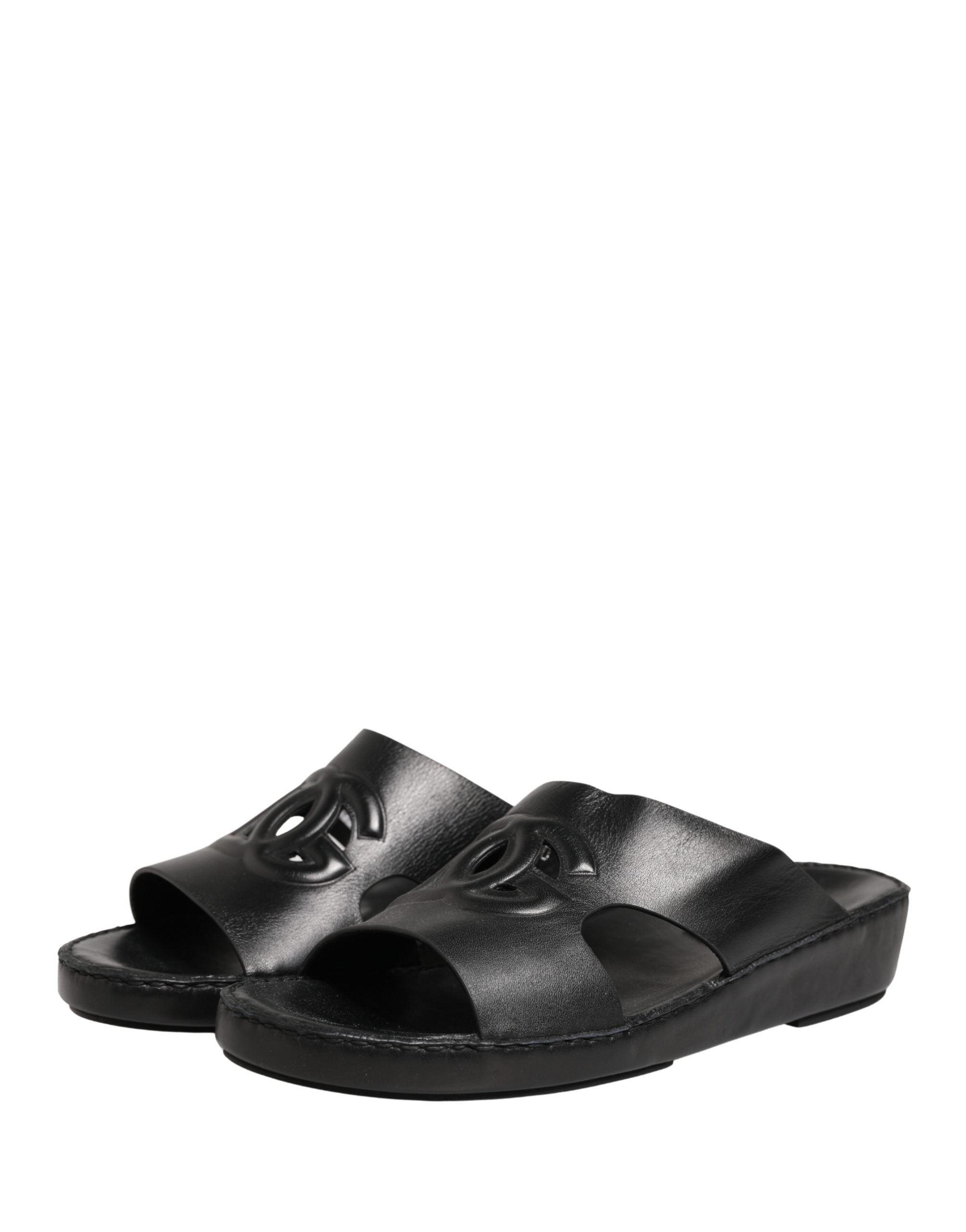 Dolce & Gabbana Schwarze Leder-Sandalen mit DG-Logo-Cutout
