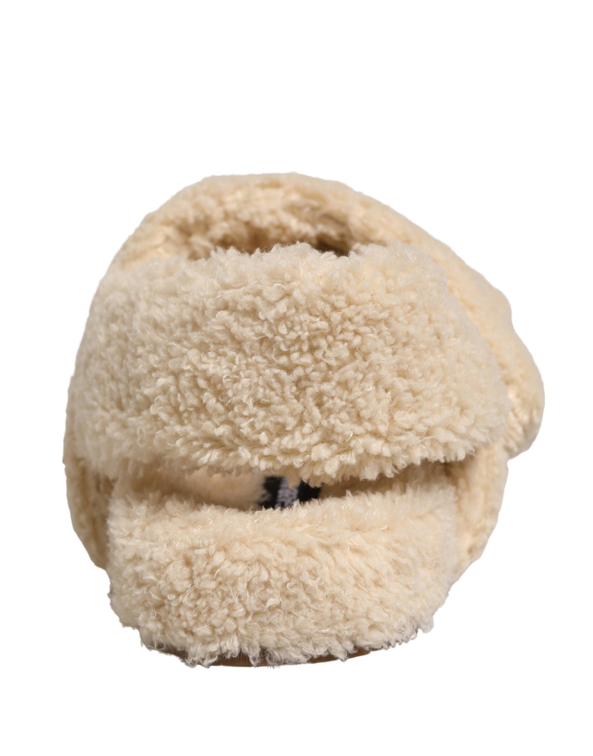 Dolce & Gabbana Beige Faux Fur Slides Herren Pantoletten Schuhe