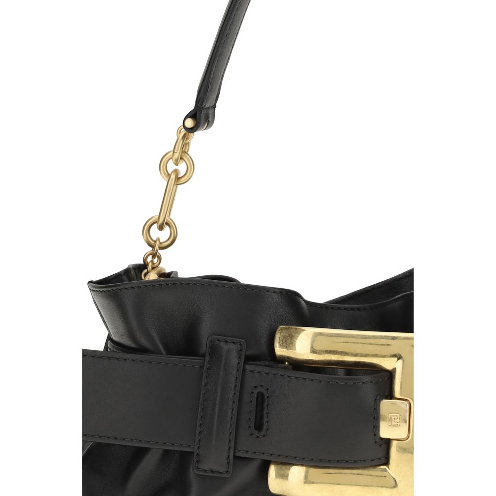 Balmain Schwarze Bos Taurus Kalbsleder Schultertasche