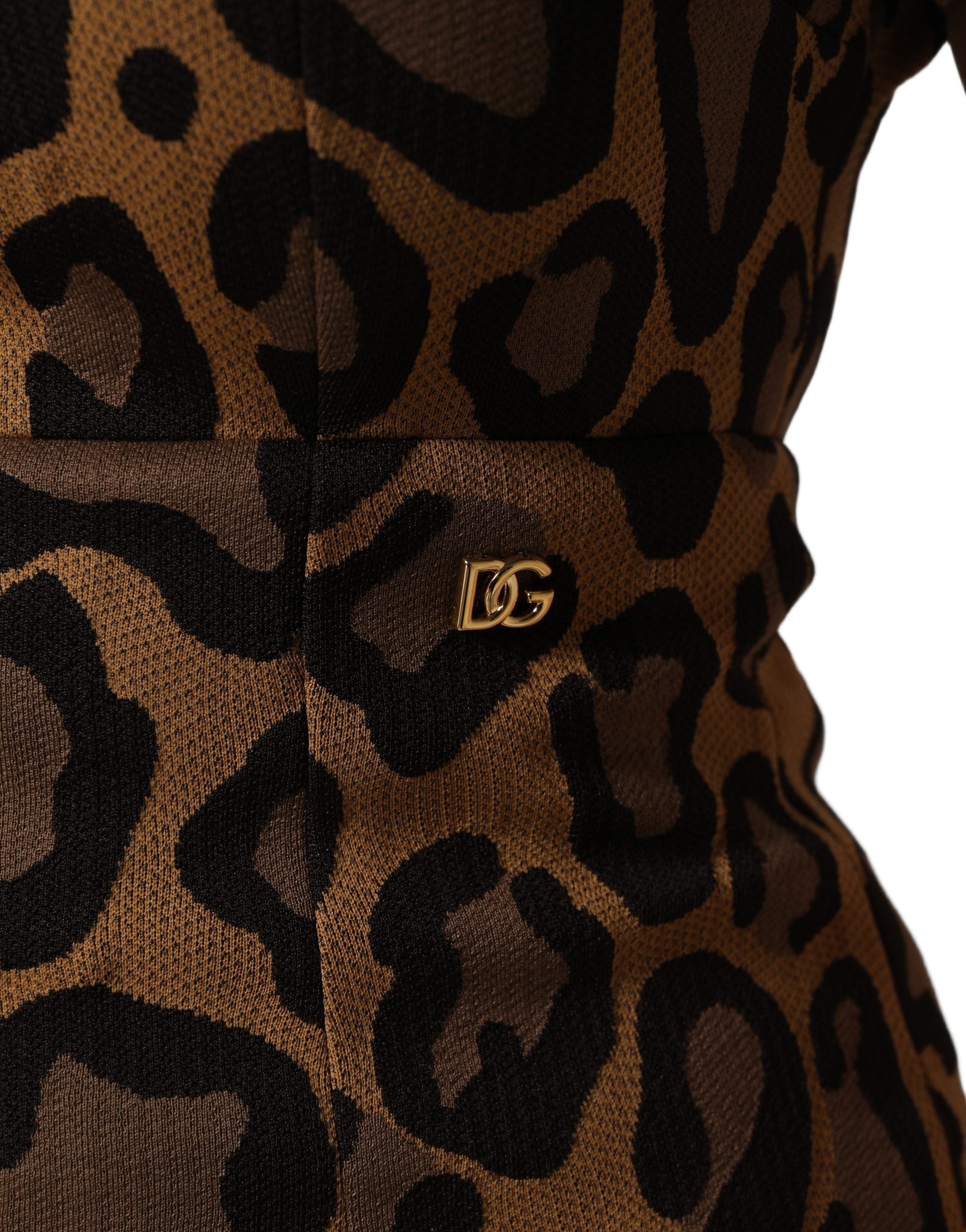 Dolce & Gabbana Braunes Leo-Jacquard-Kleid in Knielänge