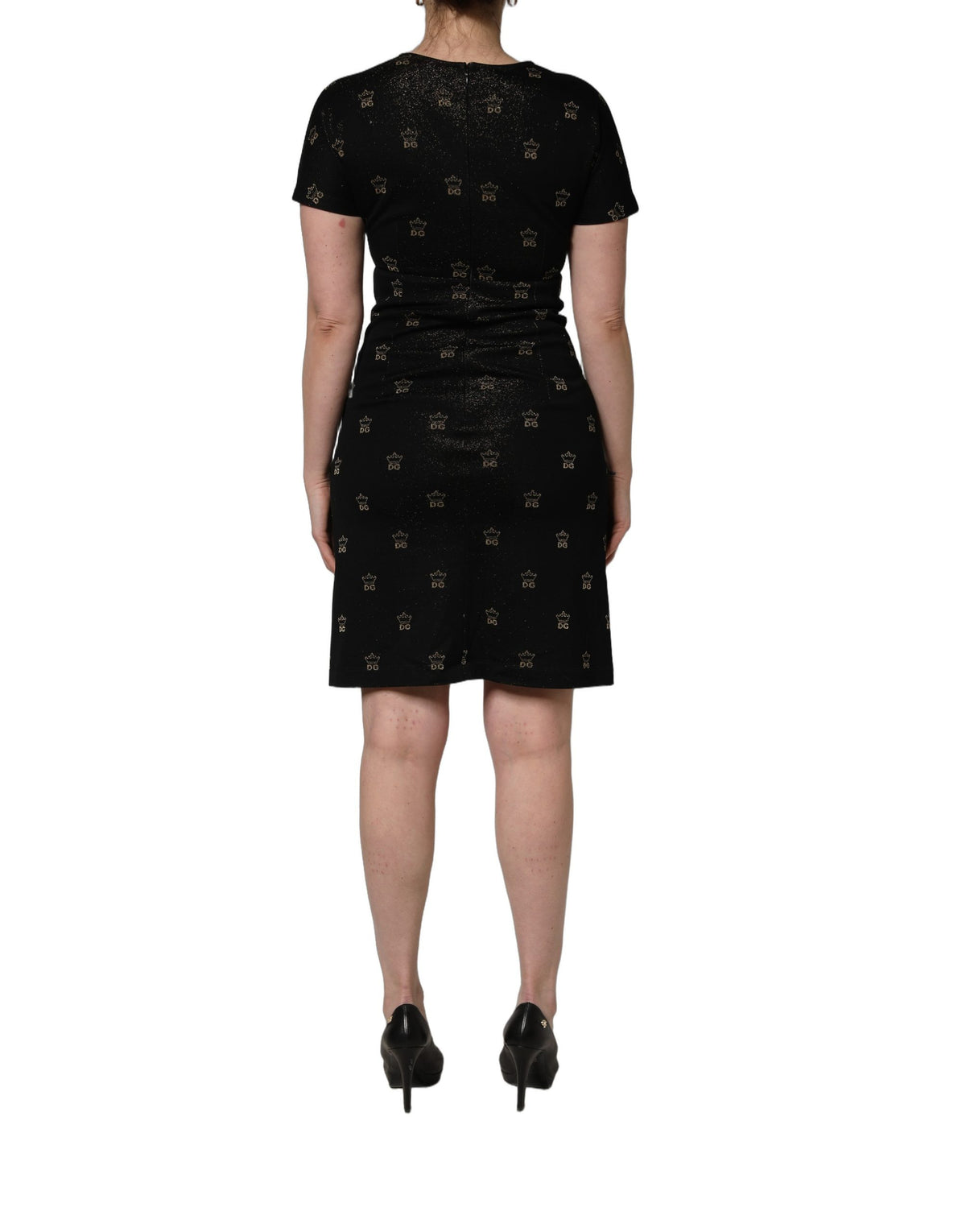 Dolce & Gabbana Schwarzes Etuikleid mit kurzen Ärmeln und DG-Krone