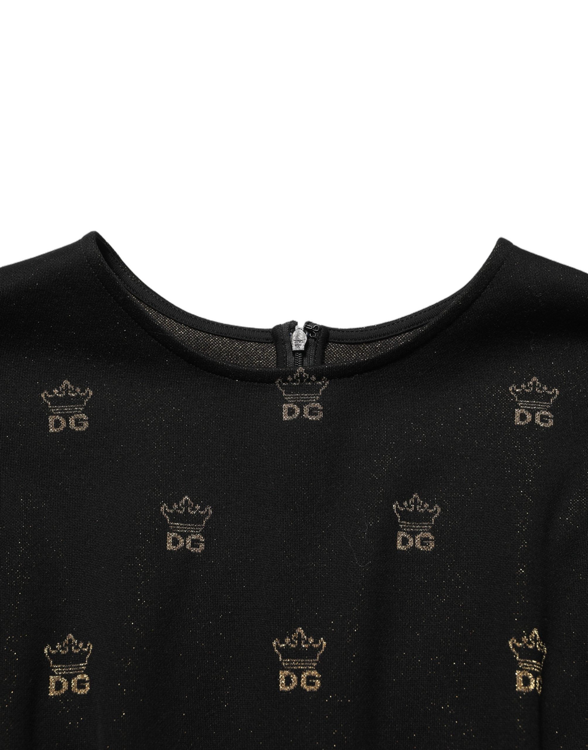 Dolce & Gabbana Schwarzes Etuikleid mit kurzen Ärmeln und DG-Krone