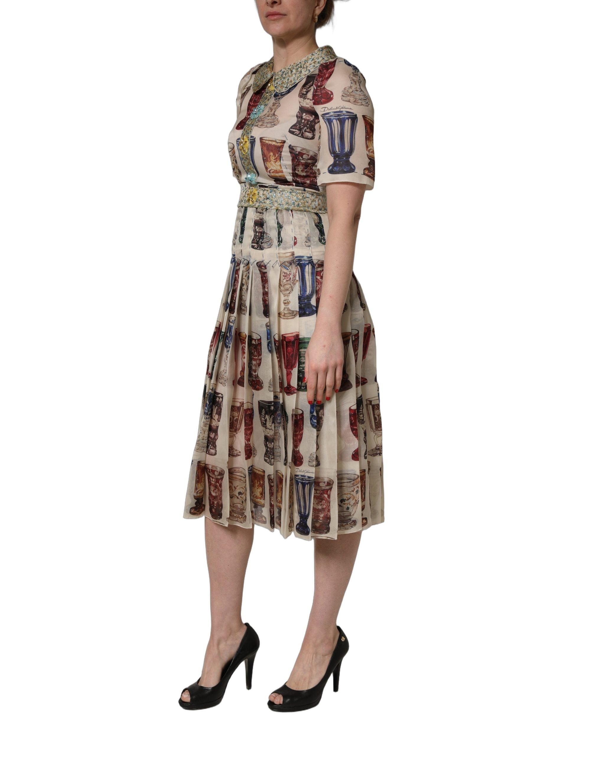 Dolce & Gabbana Midi-Kleid mit Vintage-Glasdekor in Multicolor