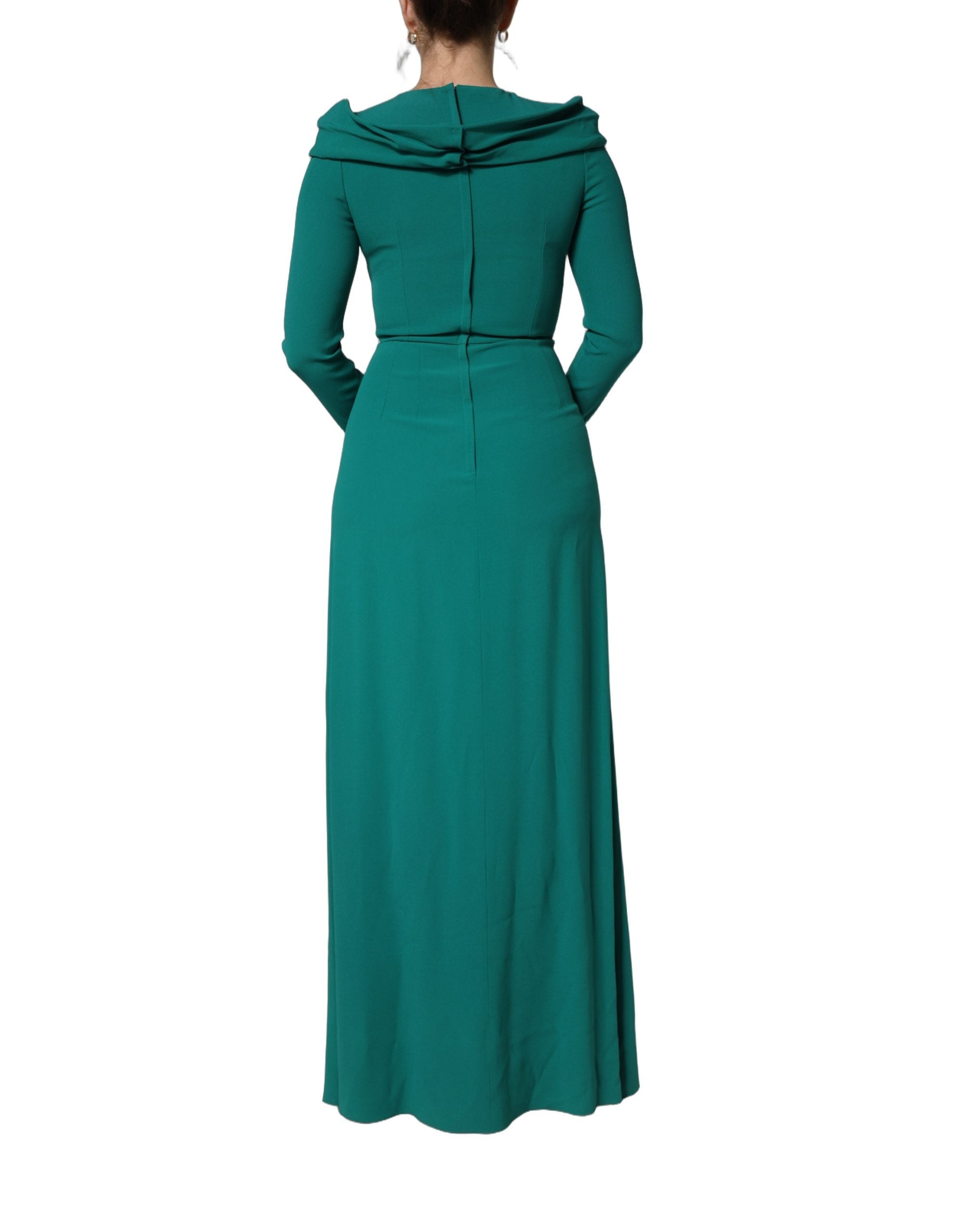 Dolce & Gabbana Grünes Rundhals-Abendkleid mit langen Ärmeln