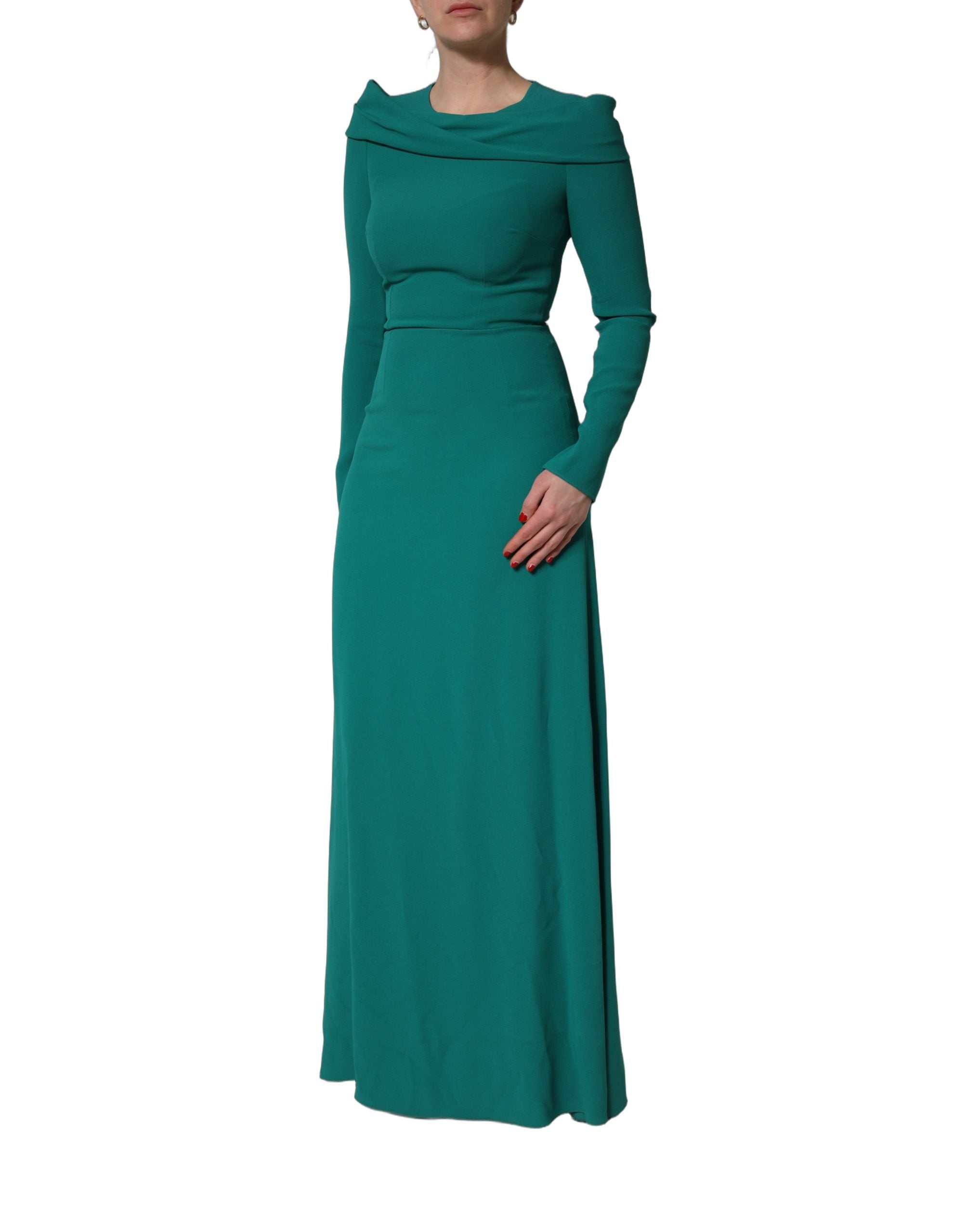 Dolce & Gabbana Grünes Rundhals-Abendkleid mit langen Ärmeln