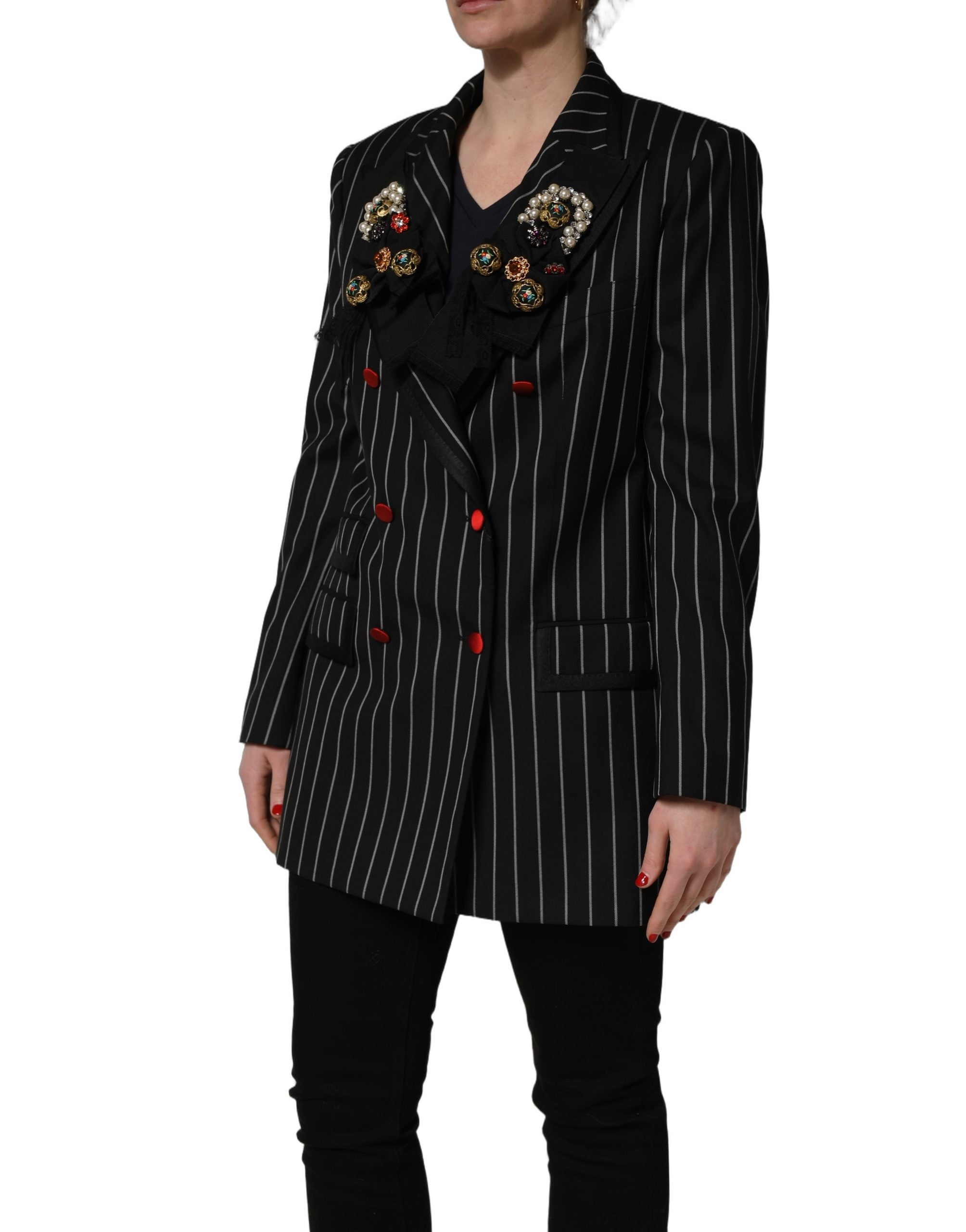 Dolce & Gabbana Schwarzer Nadelstreifen-Blazer im Double-Breasted-Stil