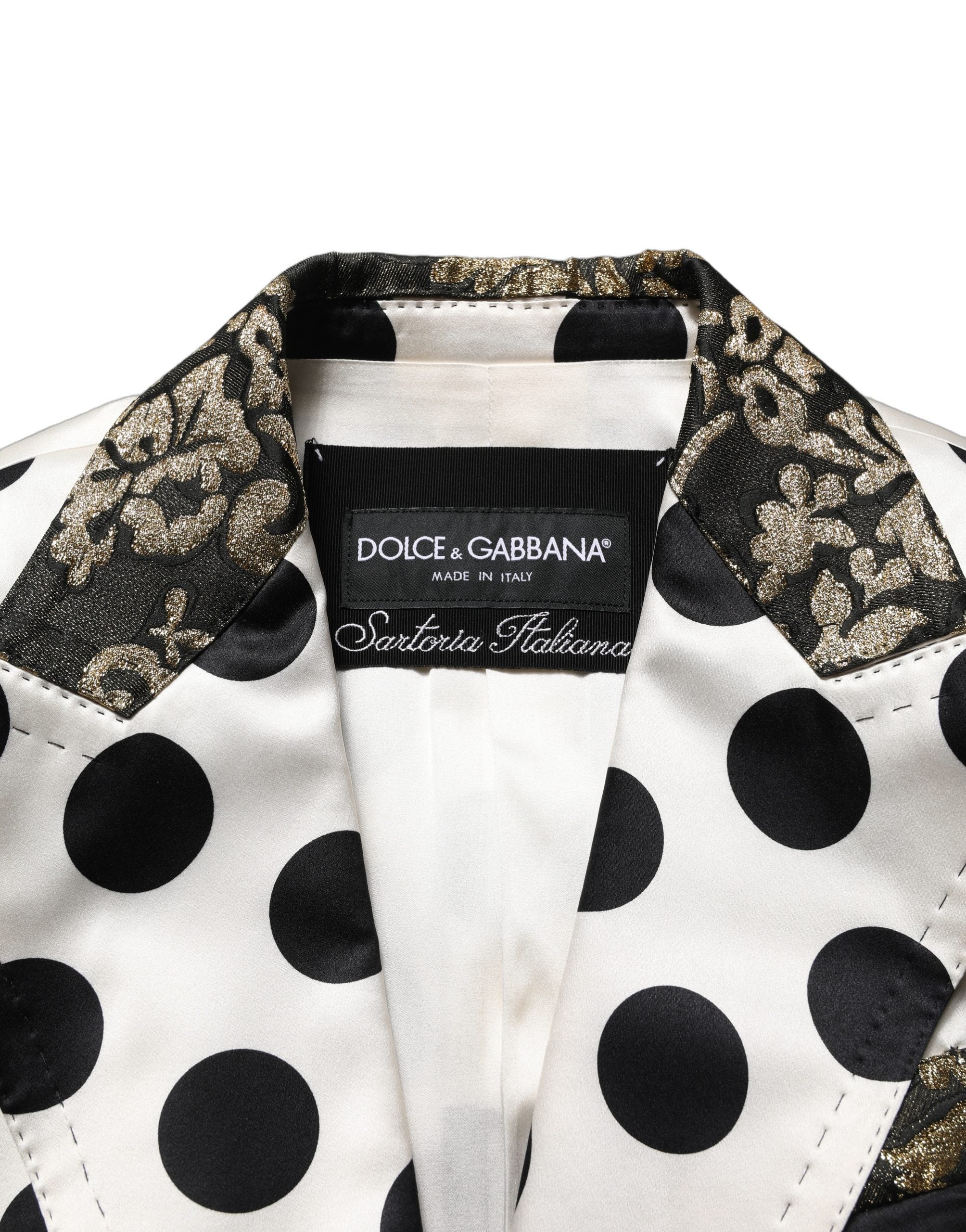 Dolce & Gabbana Weißer Brokat-Blazer mit Tupfenmuster