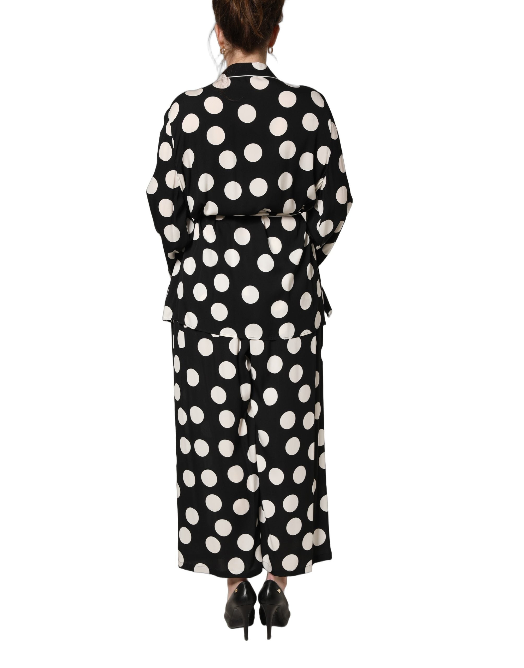 Dolce & Gabbana Zweiteiliges Schlafanzug-Set mit schwarzem und weißem Polka-Dot-Muster