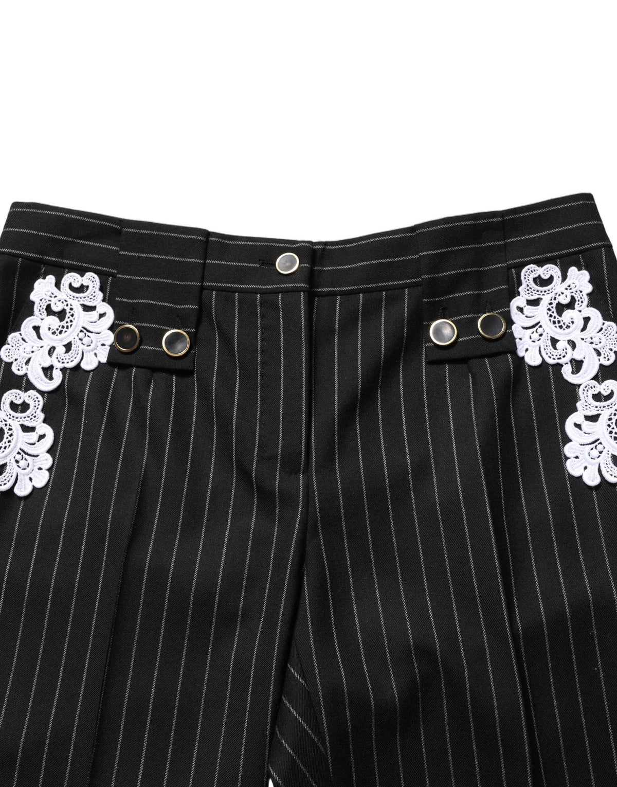 Dolce & Gabbana Schwarze Cropped Hose mit Nadelstreifen und Spitzenapplikationen