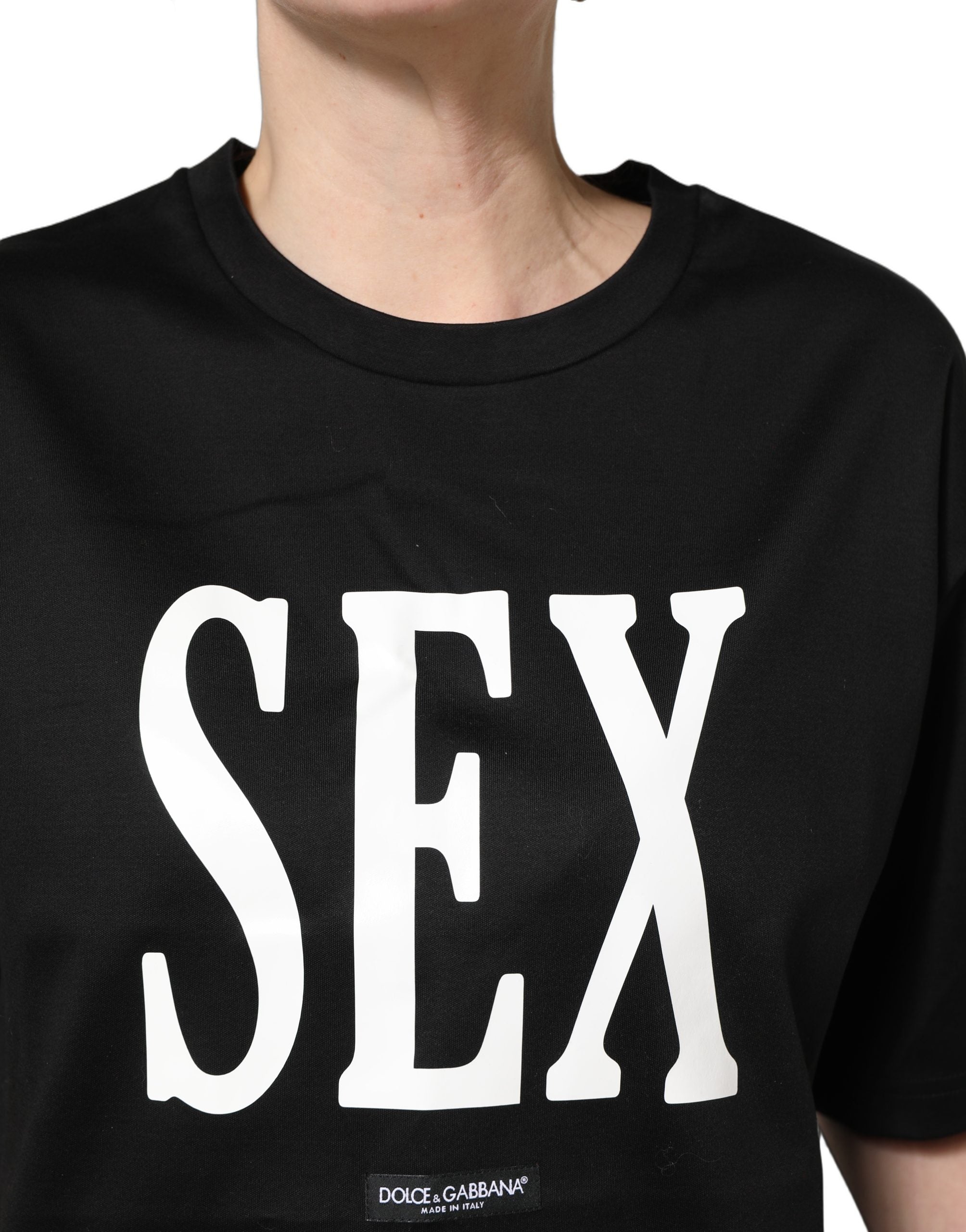 Dolce & Gabbana Schwarzes Jersey-T-Shirt mit Grafikprint und Rundhalsausschnitt