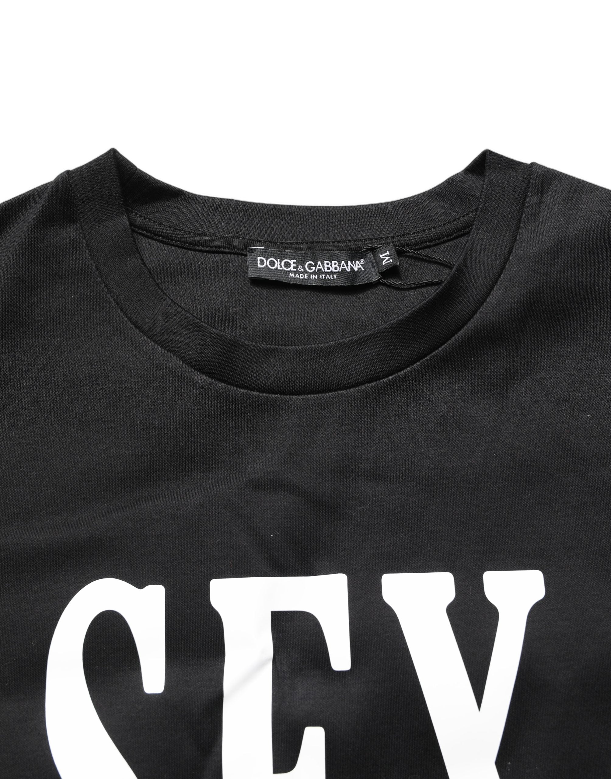 Dolce & Gabbana Schwarzes Jersey-T-Shirt mit Grafikprint und Rundhalsausschnitt