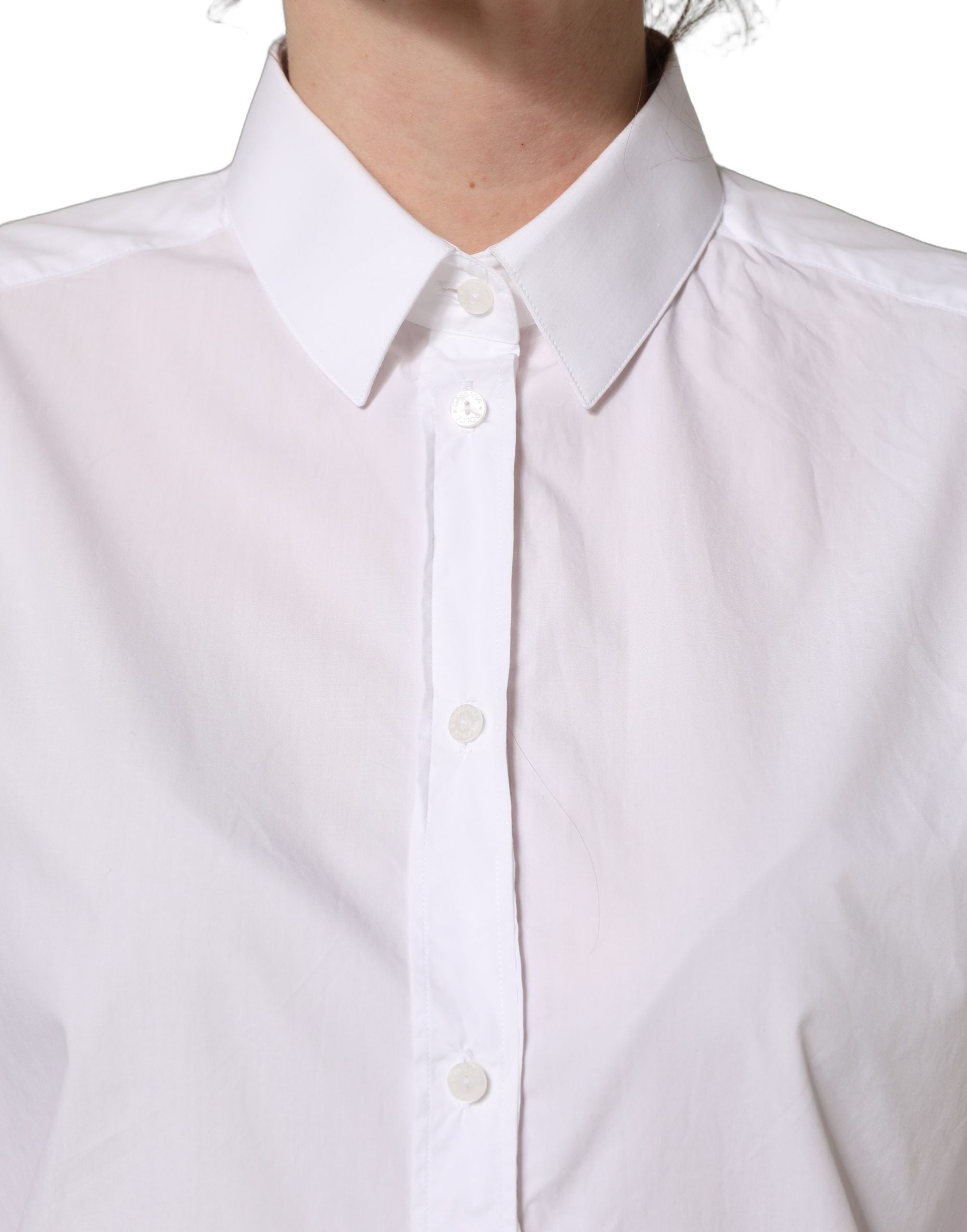 Dolce & Gabbana Weißes Langarm-Hemd aus Baumwolle mit Knopfleiste