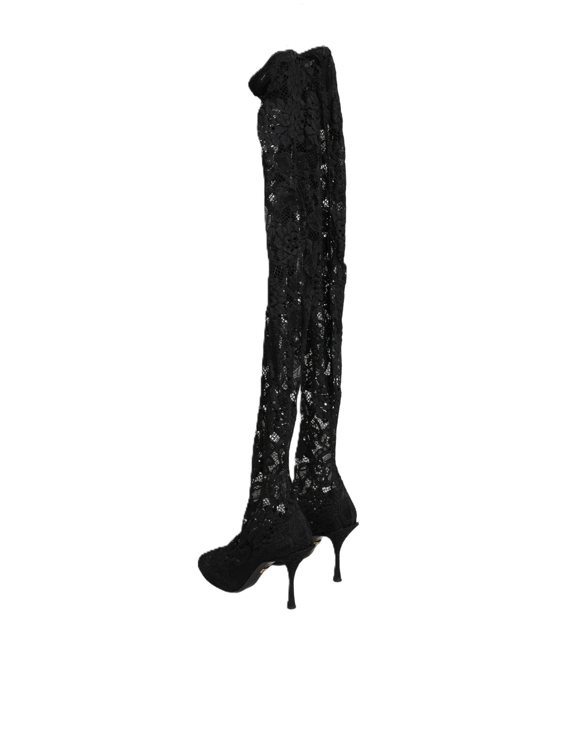 Dolce & Gabbana Schwarze Taormina Spitzen-Sockenstiefel Pumps