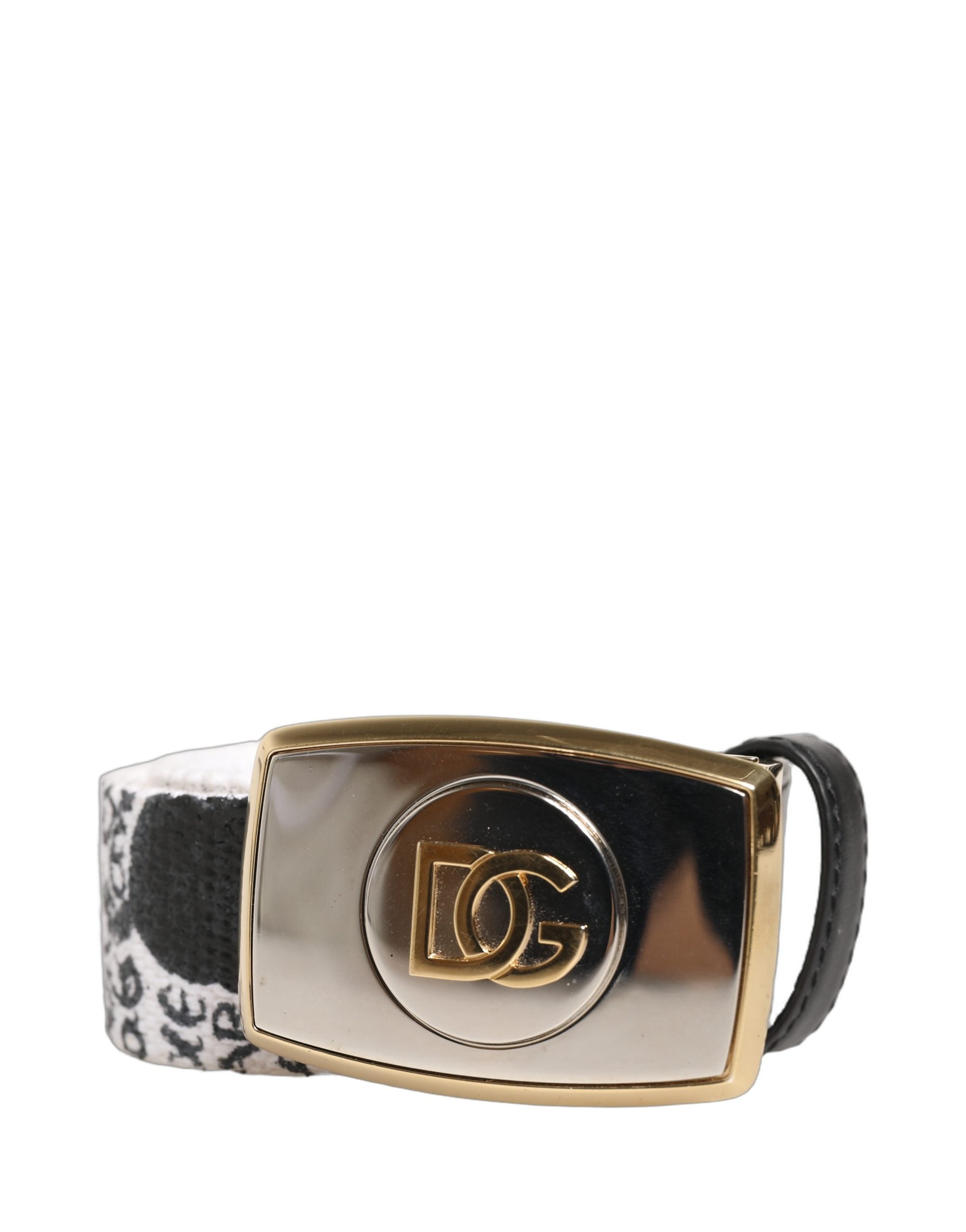 Dolce & Gabbana Weißer Gürtel mit Graffiti-Print und goldener Metallschnalle