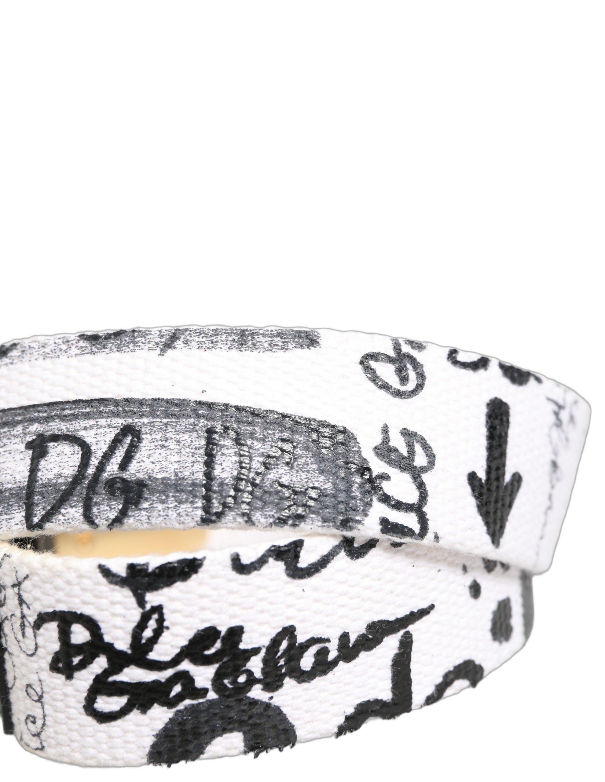 Dolce & Gabbana Weißer Gürtel mit Graffiti-Print und goldener Metallschnalle