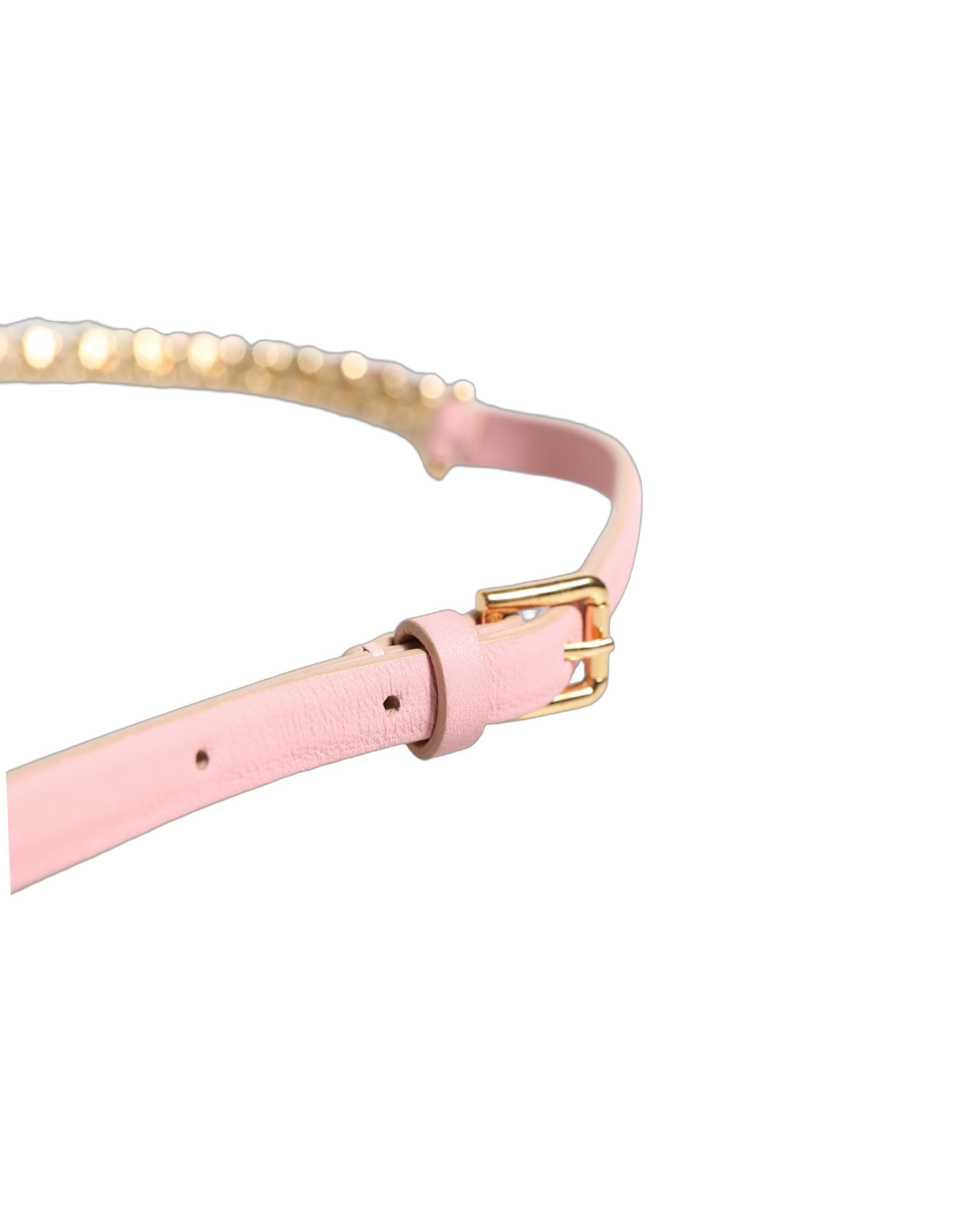 Dolce & Gabbana Pinkfarbener Gürtel aus Leder mit Kristallkettenverzierung