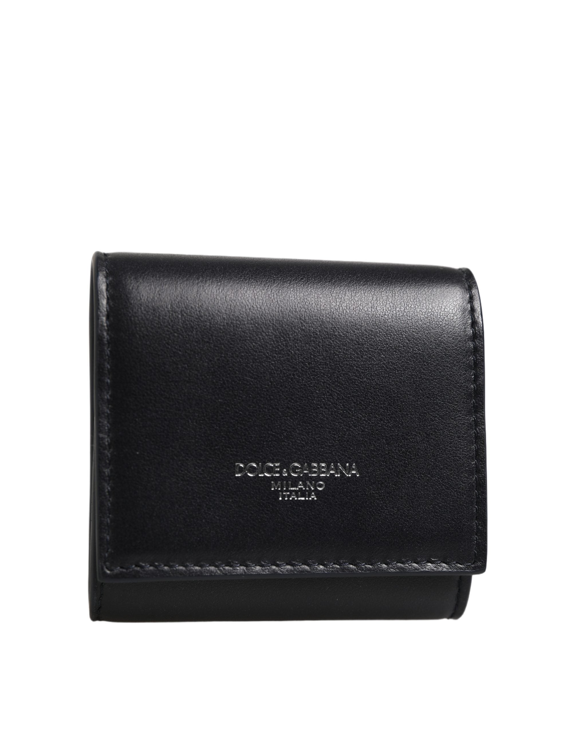 Dolce & Gabbana Brieftasche aus schwarzem Kalbsleder mit Logo-Print und Münzfach