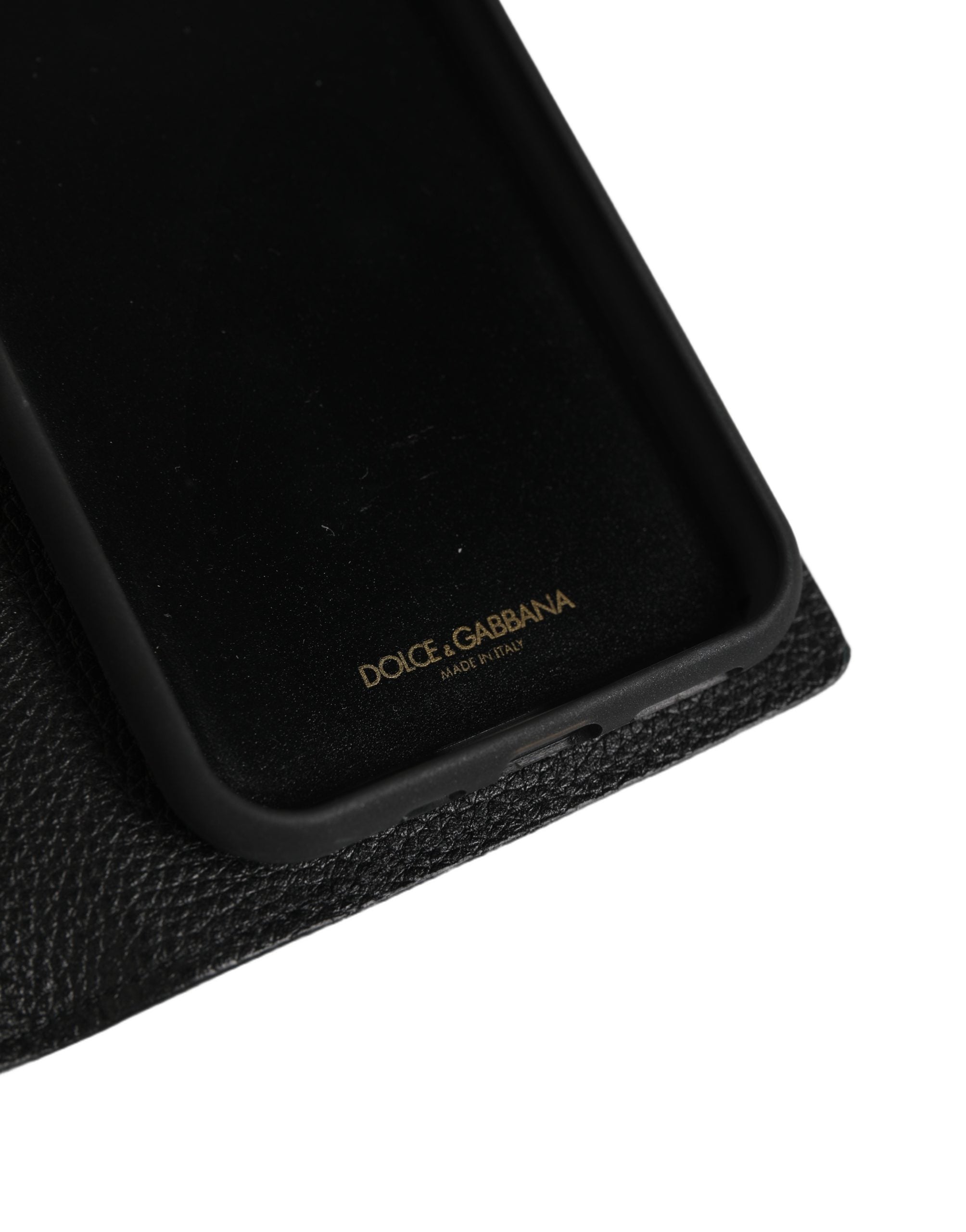 Dolce & Gabbana Case Flip Cover Schwarz Kalbsleder iPhone 11 Pro Handyhülle