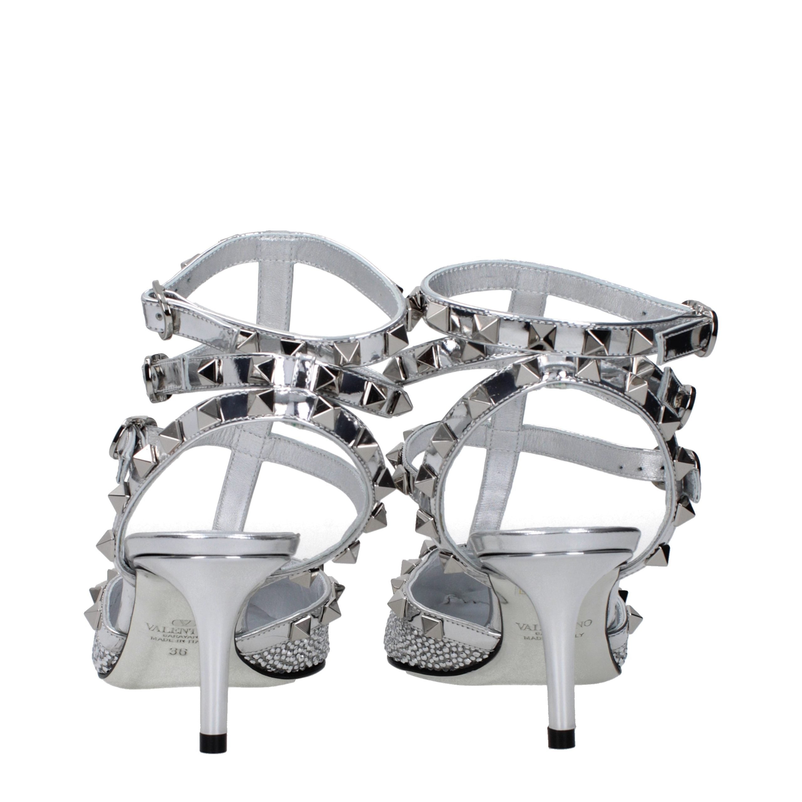 Valentino Garavani Graue Sandalen mit Stiletto-Absatz aus Leder