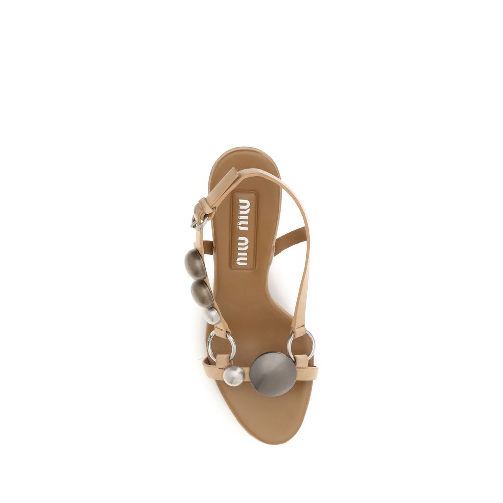 Miu Miu Braune Kalbsleder Bos Taurus Stiletto-Sandalen