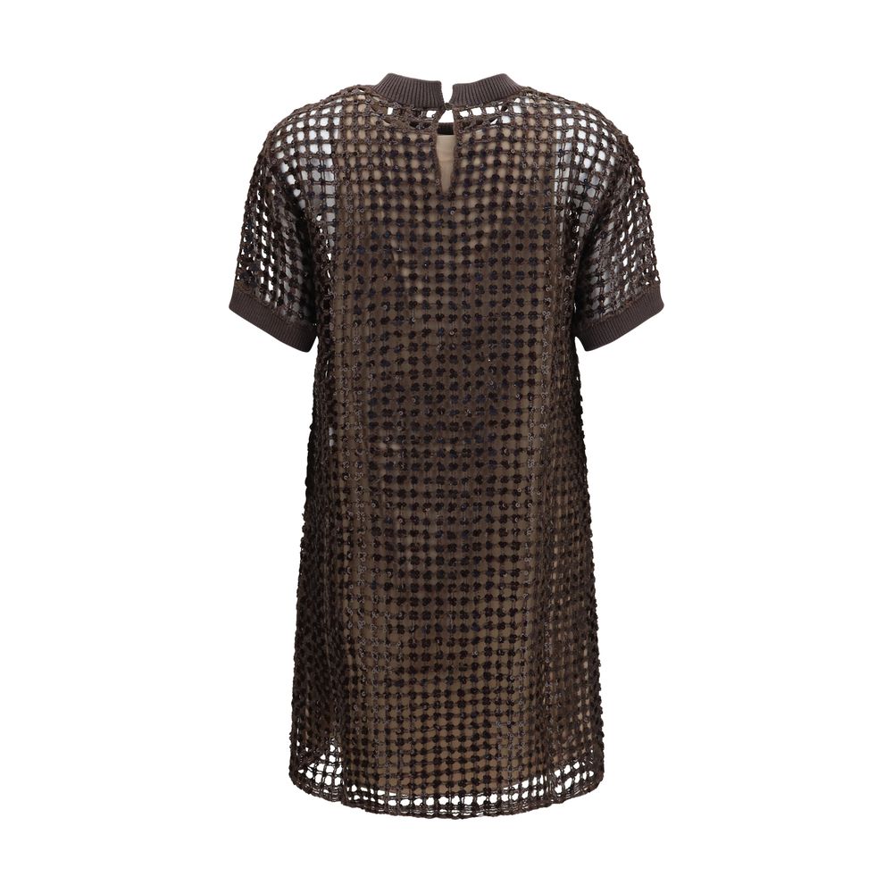 Brunello Cucinelli Braunes Seiden-Cocktailkleid