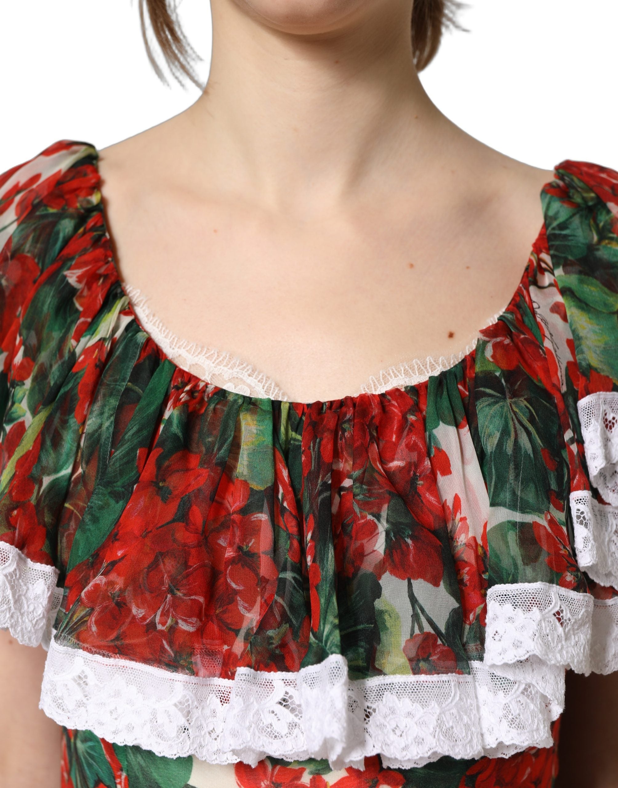 Dolce & Gabbana Multicolor Geranium Flower Spitzen-Maxikleid