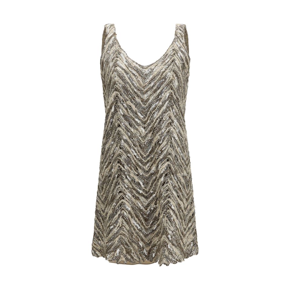 Brunello Cucinelli Beige Paper Cocktailkleid