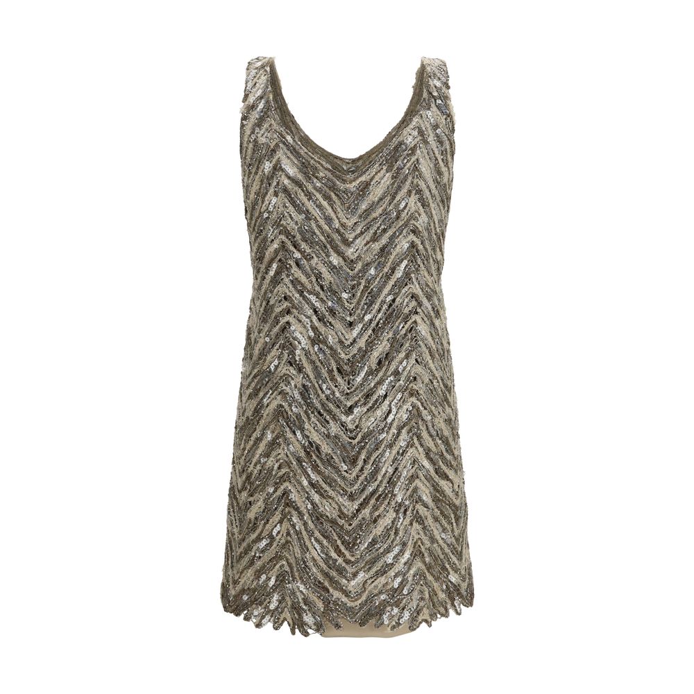 Brunello Cucinelli Beige Paper Cocktailkleid