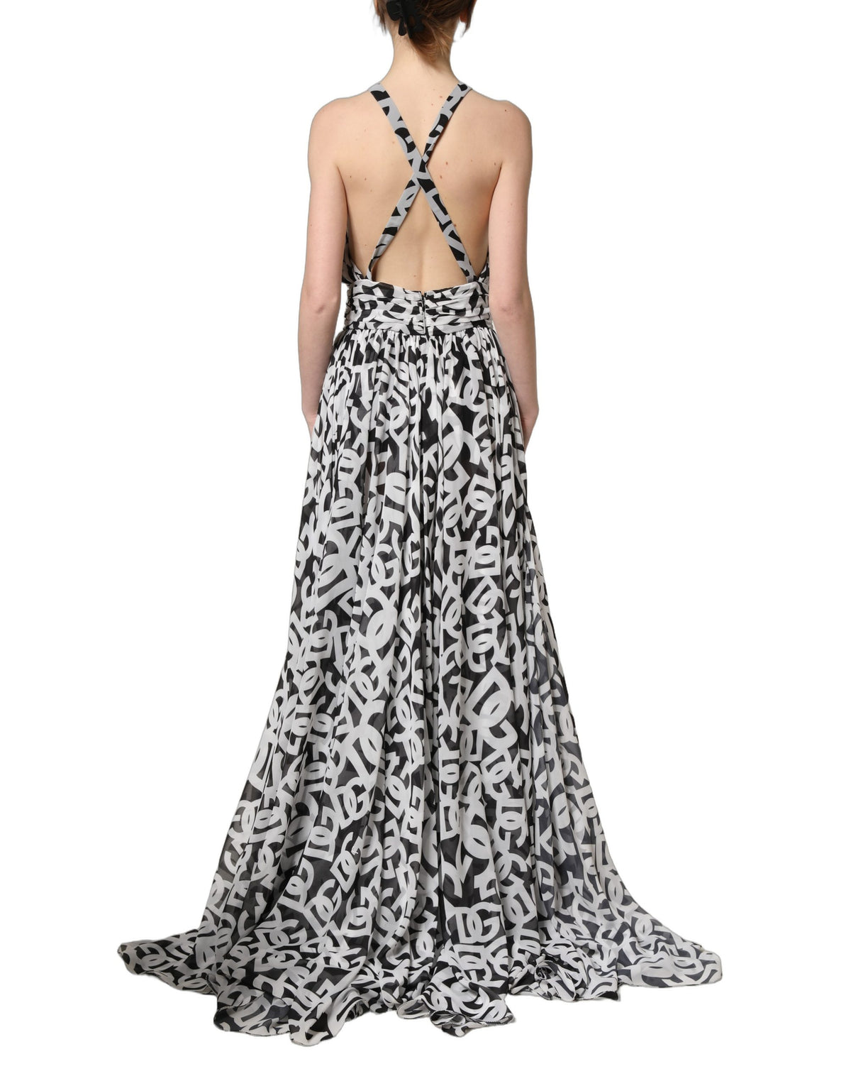 Dolce & Gabbana Ärmelloses bodenlanges Maxikleid mit schwarzem und weißem Logo