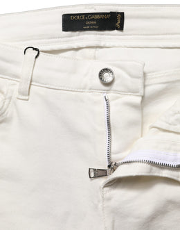 Dolce & Gabbana Weiße Skinny-Jeans aus Baumwoll-Denim mit Destroyed-Effekt